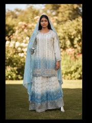Star Georgette Russian Plazo Dress, Cultural Wear for Women