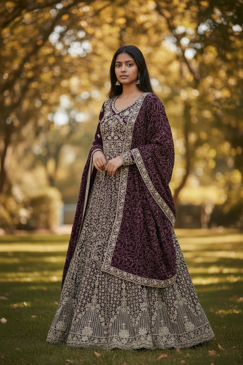 Faux Georgette Party Wear Gown with Purse, Cultural Wear for Women