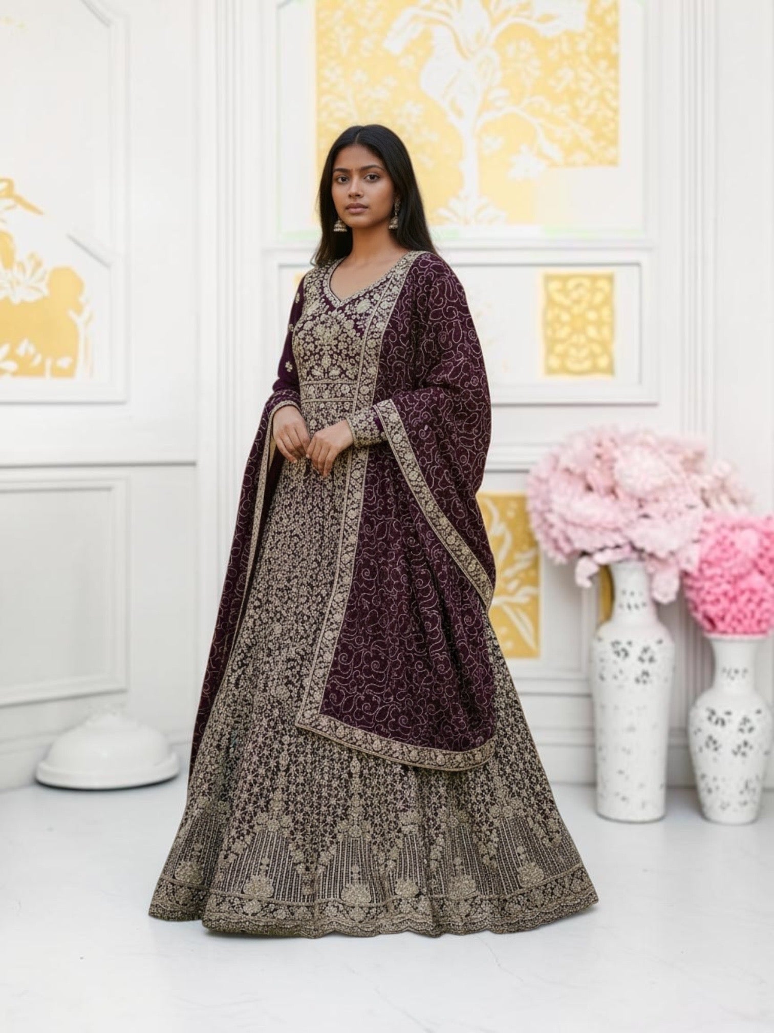 Faux Georgette Party Wear Gown with Purse, Cultural Wear for Women