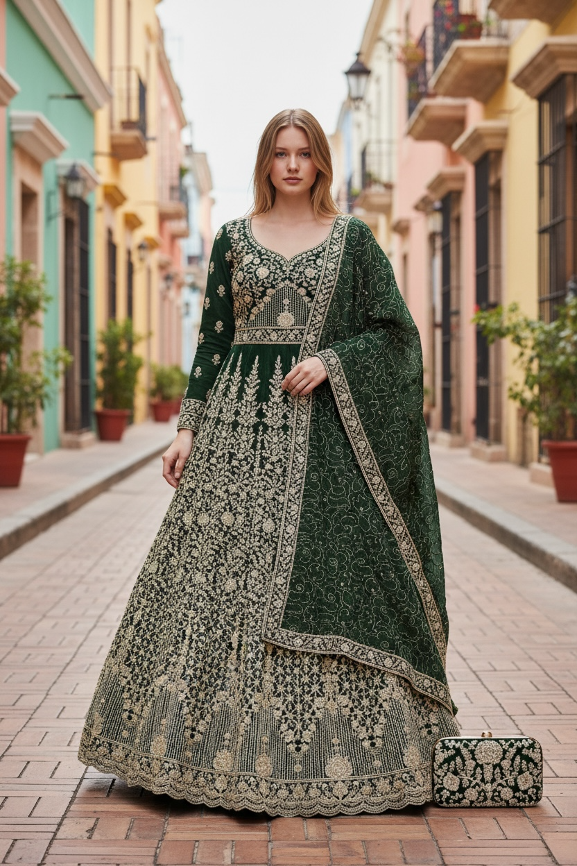 Faux Georgette Party Wear Gown with Purse, Cultural Wear for Women