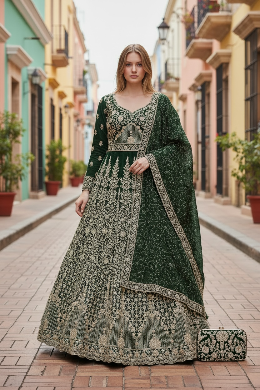 Faux Georgette Party Wear Gown with Purse, Cultural Wear for Women