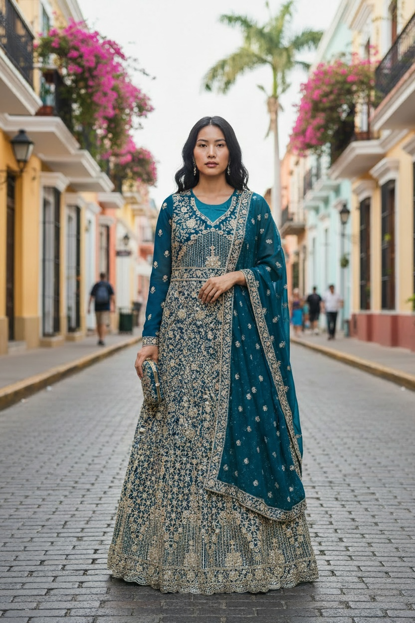 Faux Georgette Party Wear Gown with Purse, Cultural Wear for Women