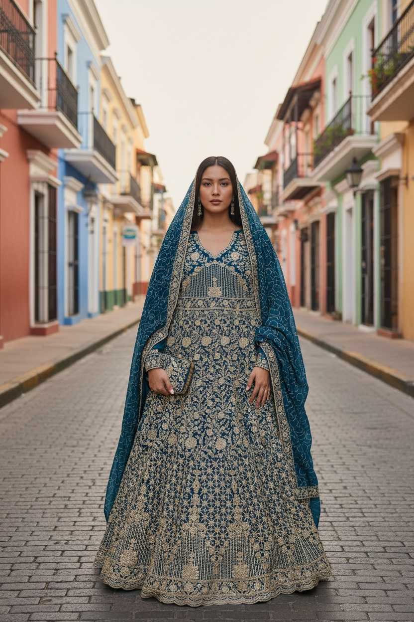 Faux Georgette Party Wear Gown with Purse, Cultural Wear for Women