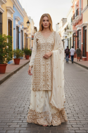 Heavy Work Russian Plazo Dress, Cultural Wear for Women