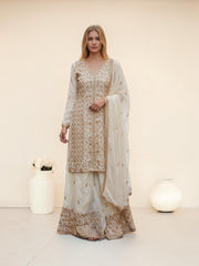 Heavy Work Russian Plazo Dress by Saree Ghor Charlotte, elegant cultural women's salwar kameez with intricate embroidery.