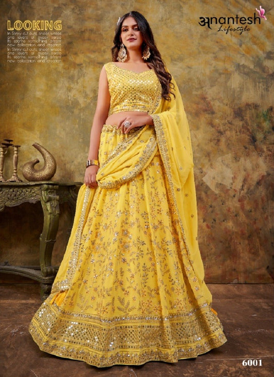 Festive Finesse: Yellow Color Embroidered Lehenga Choli for Parties