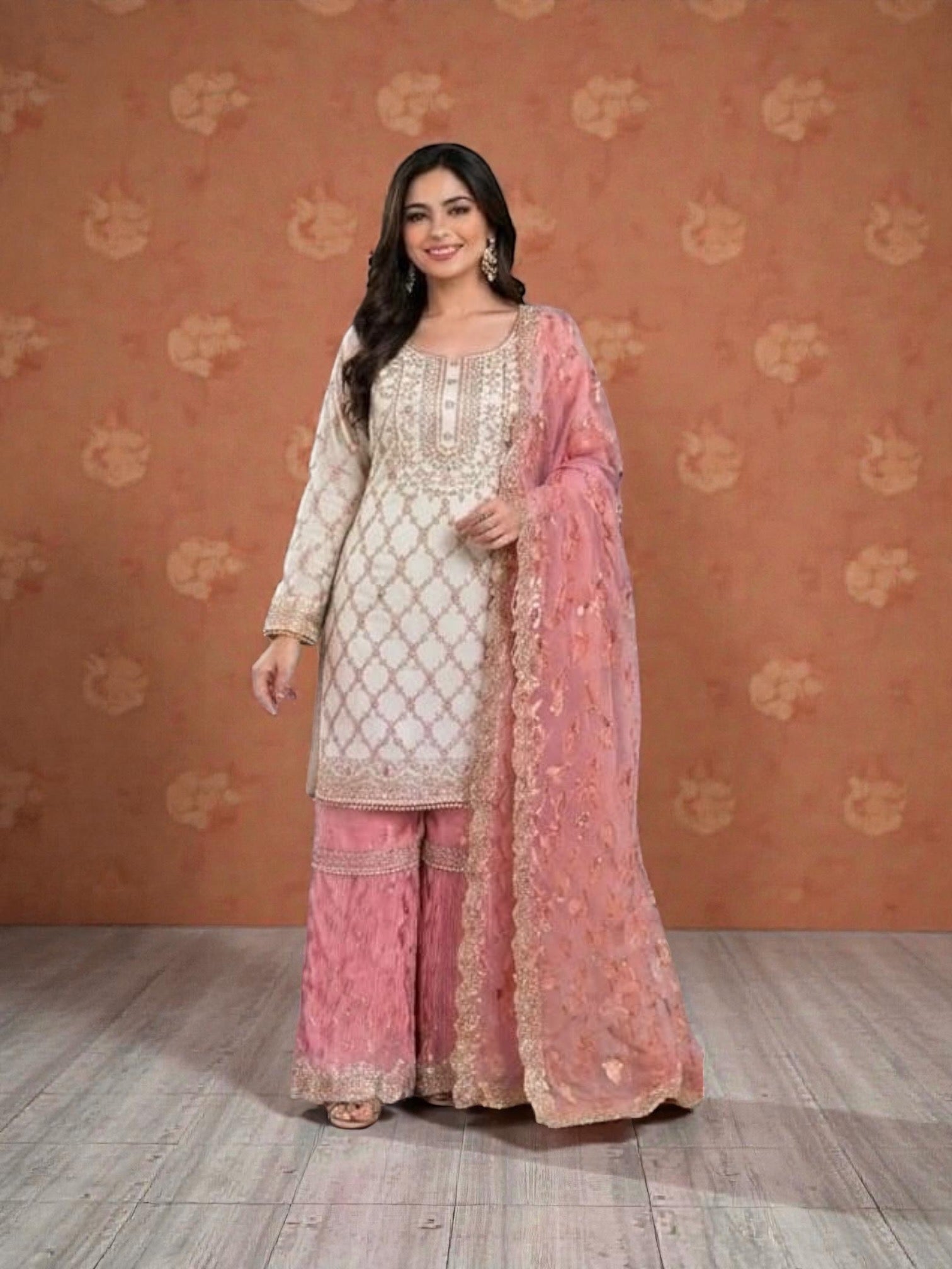 Faux Georgette Party Wear Gharara Salwar Kameez, Cultural Wear for Women
