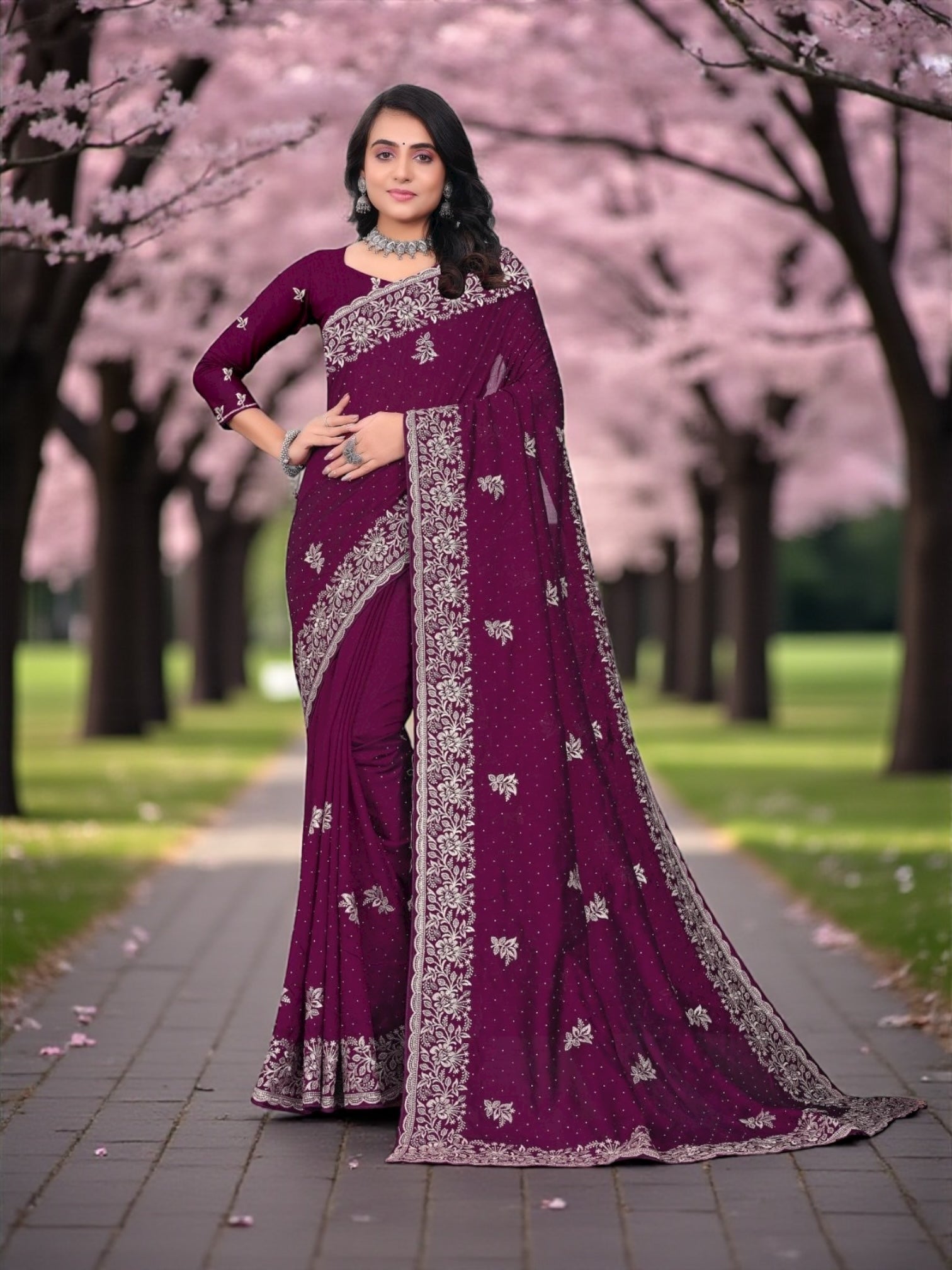 Vichitra Silk traditional saree for women featuring intricate designs, cultural wear from Saree Ghor Charlotte displayed on a hanger.