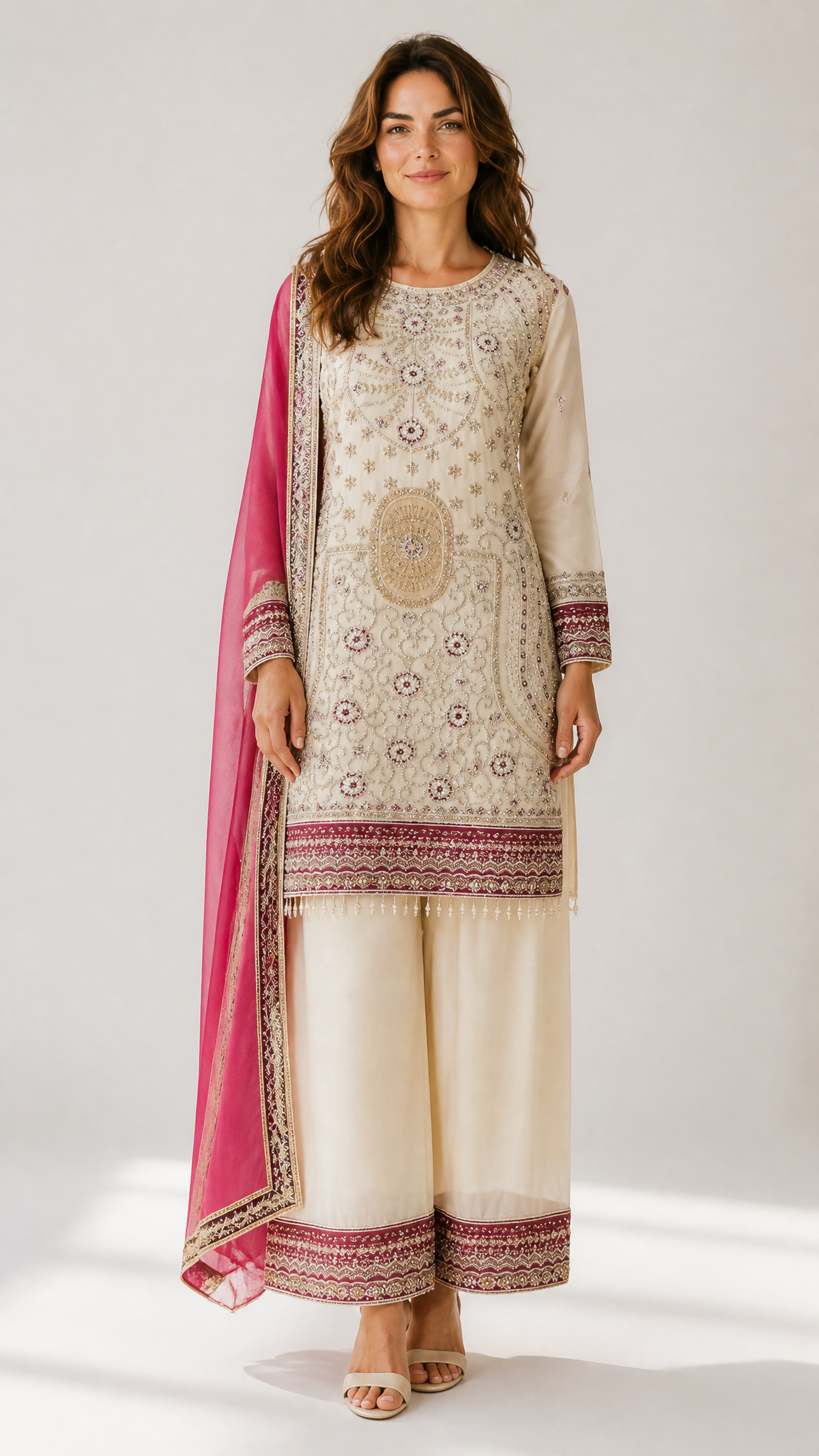Traditional Saree Ghor Charlotte Salwar Kameez for women featuring vibrant fabric and intricate embroidery.