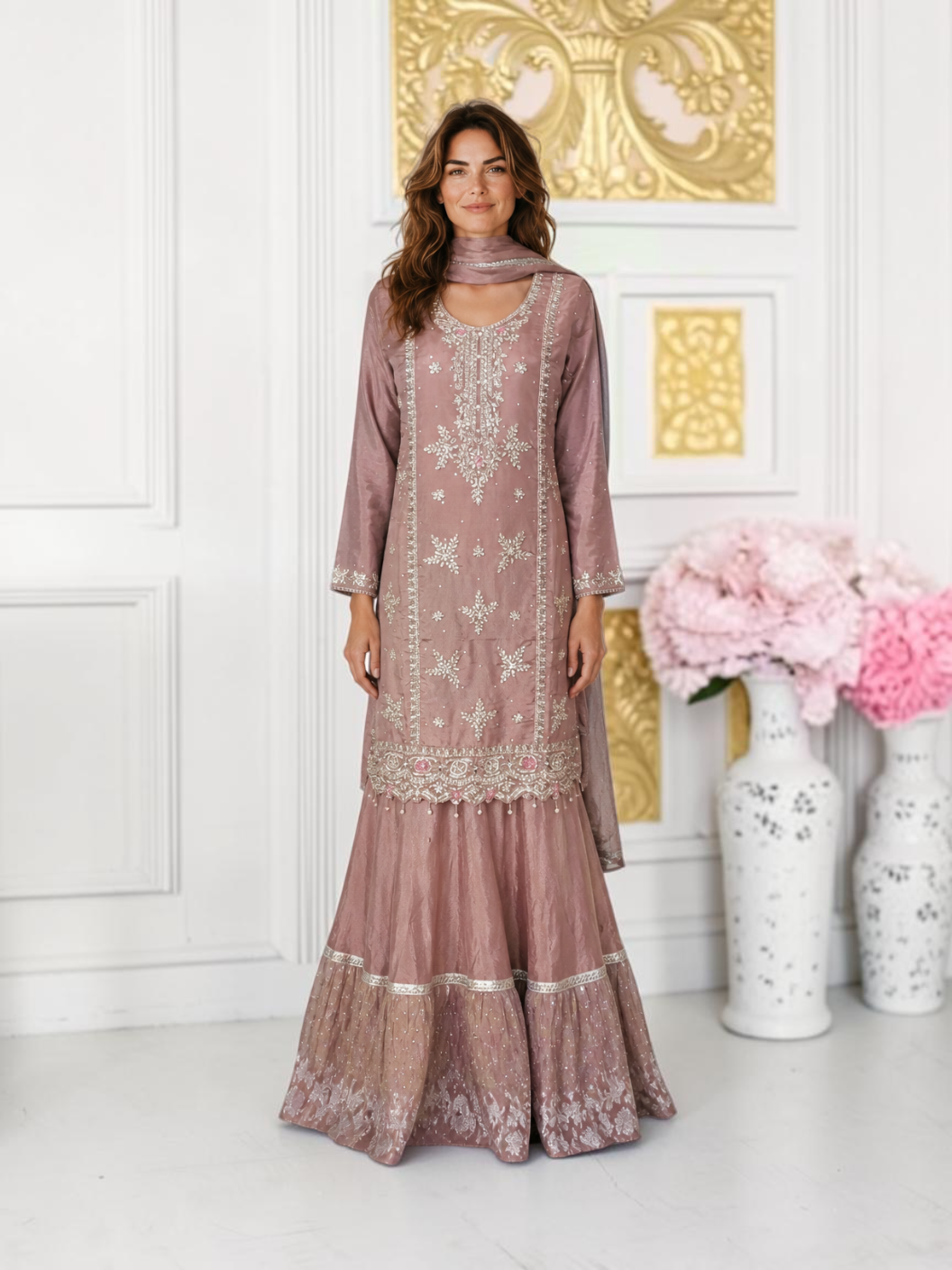 Heavy Work Salwar Kameez for women by Saree Ghor Charlotte, showcasing intricate embroidery and traditional cultural wear.