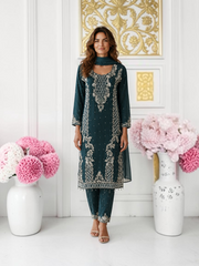 Heavy Work Salwar Kameez by Saree Ghor Charlotte, traditional women's cultural wear with intricate embroidery and vibrant colors.