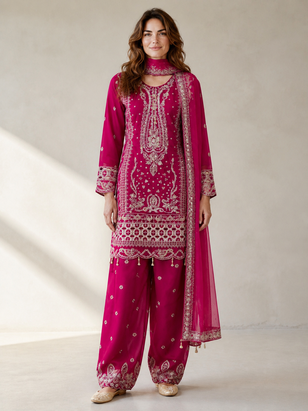 Traditional Saree Ghor Charlotte Salwar Kameez for women, featuring vibrant fabric and intricate embroidery, suitable for cultural wear.