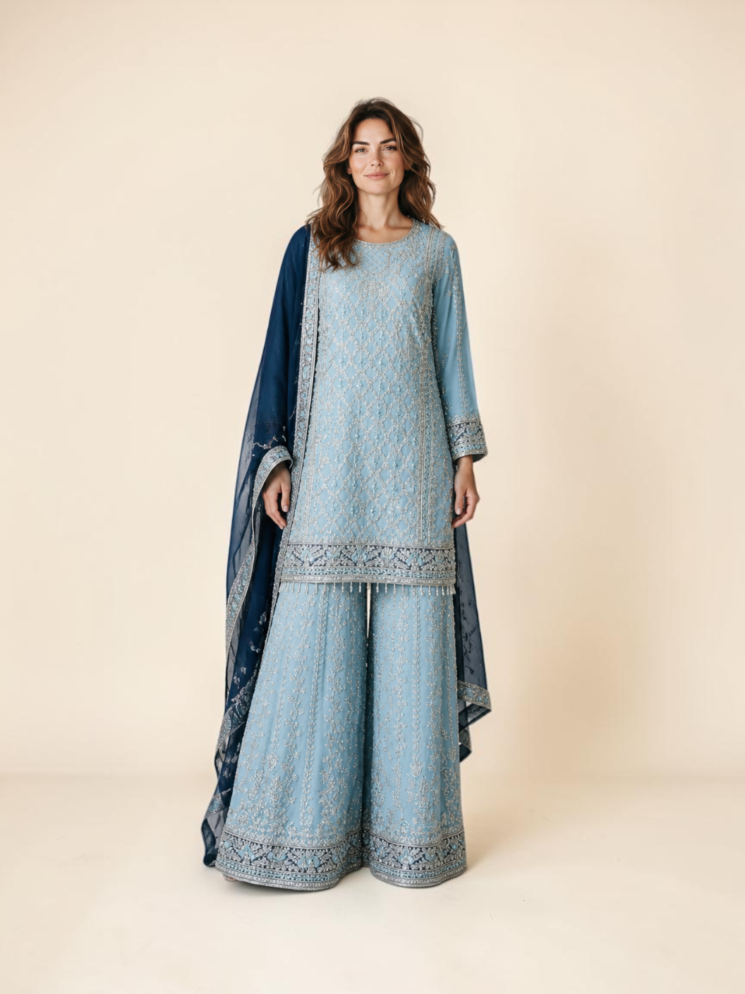 Georgette Russian Plazo Dress, Cultural Wear for Women