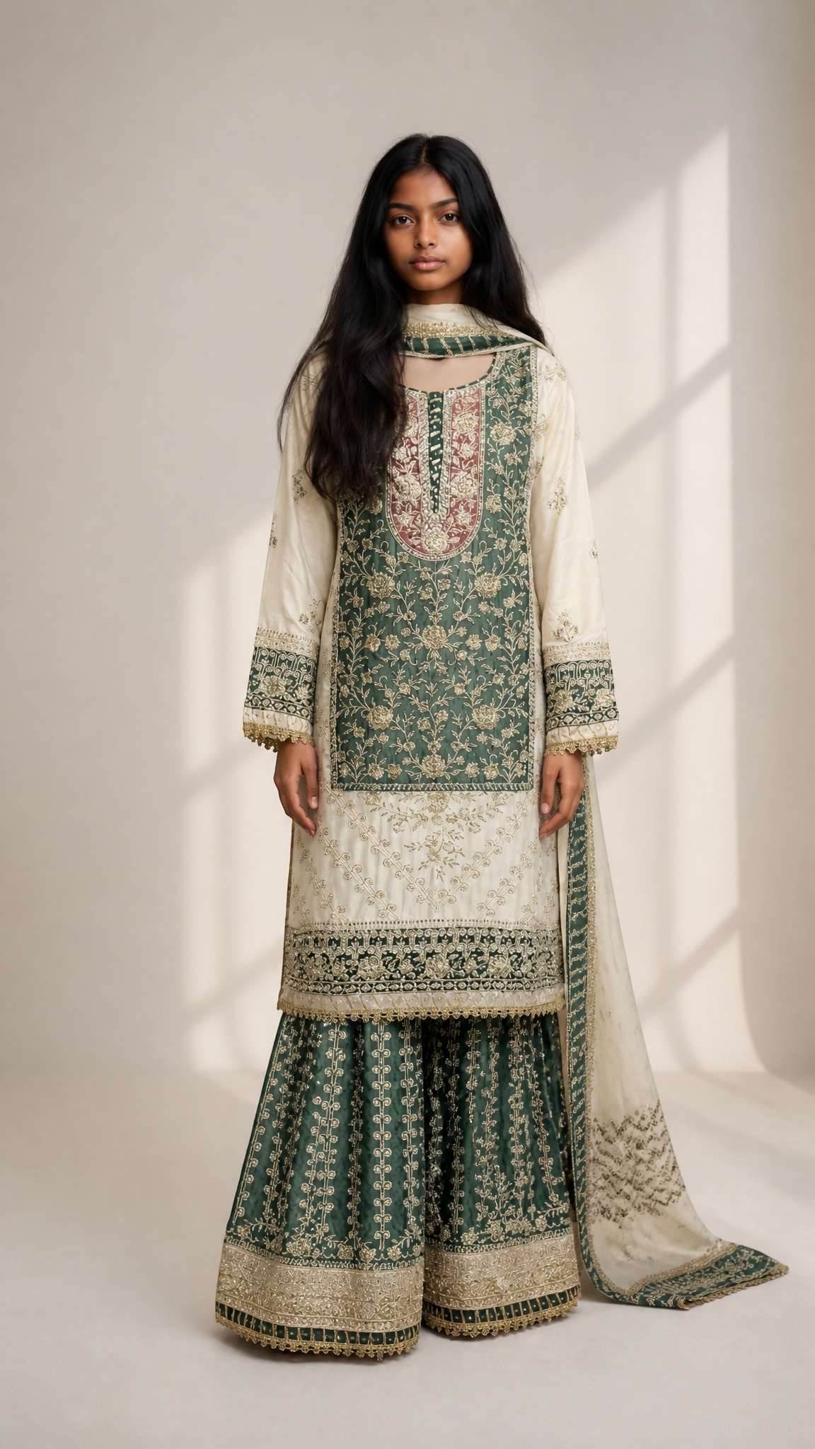 Rangoli Russian Plazo dress by Saree Ghor Charlotte, women's cultural salwar kameez with vibrant patterns and traditional style.