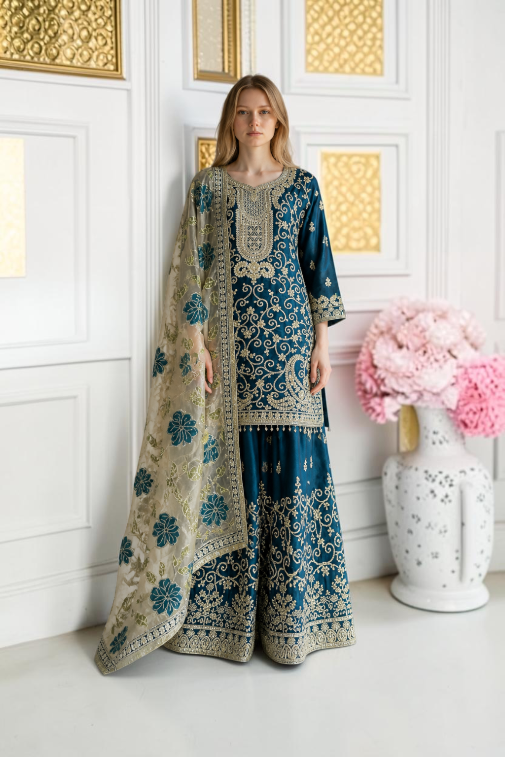 Russian Plazo Dress, Cultural Wear for Women
