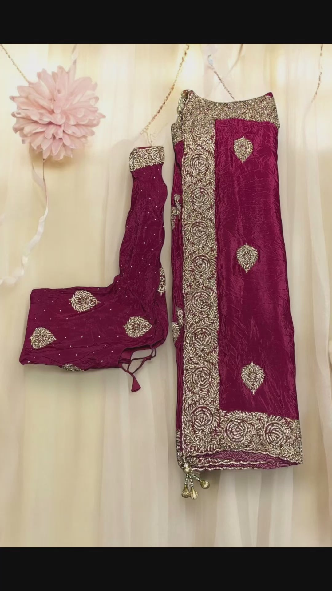 Load video: Bridal Wear Handwork Saree With Ready Blouse, Cultural Wear for Women