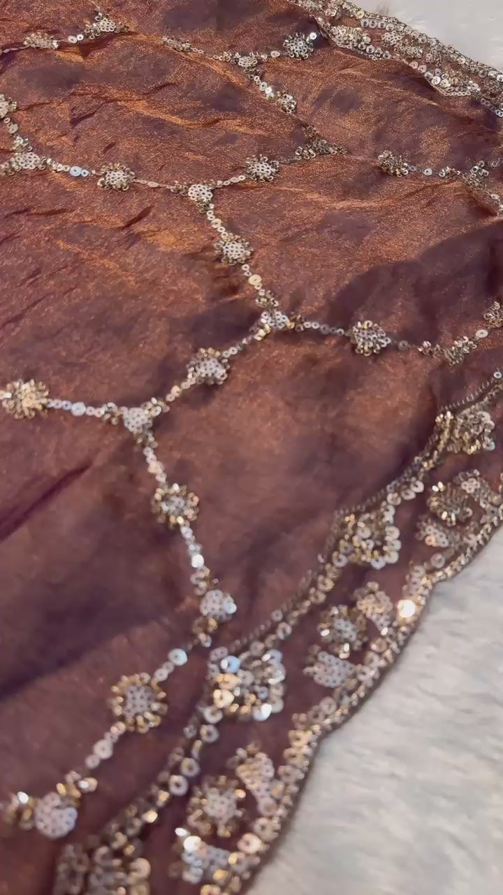 Load video: Fendi Silk Party Wear Saree with Unstitched Blouse, Cultural Wear for Women