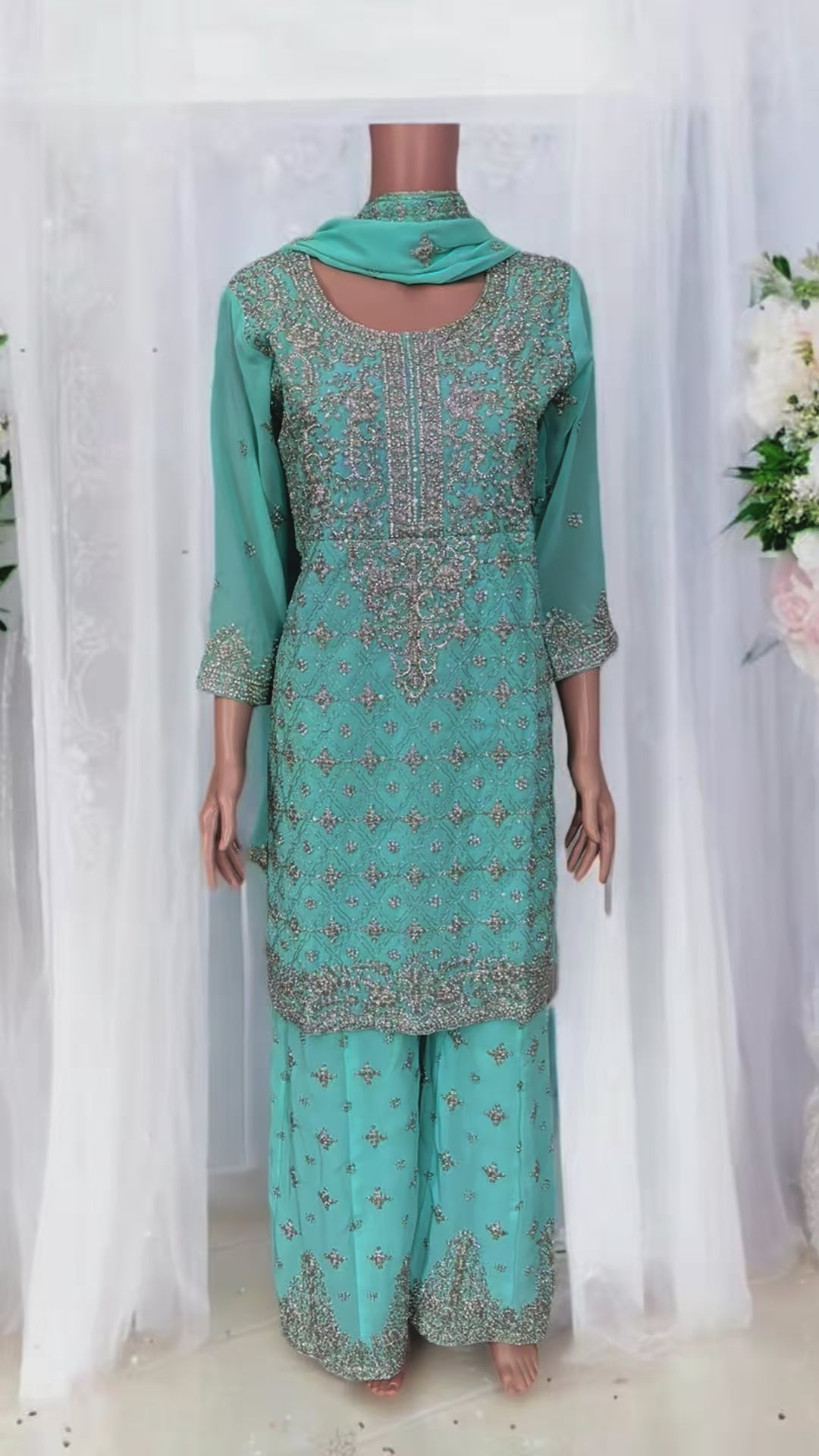 Load video: Traditional Designer Sharara Salwar Kameez Suit, Cultural Wear for Women, 210