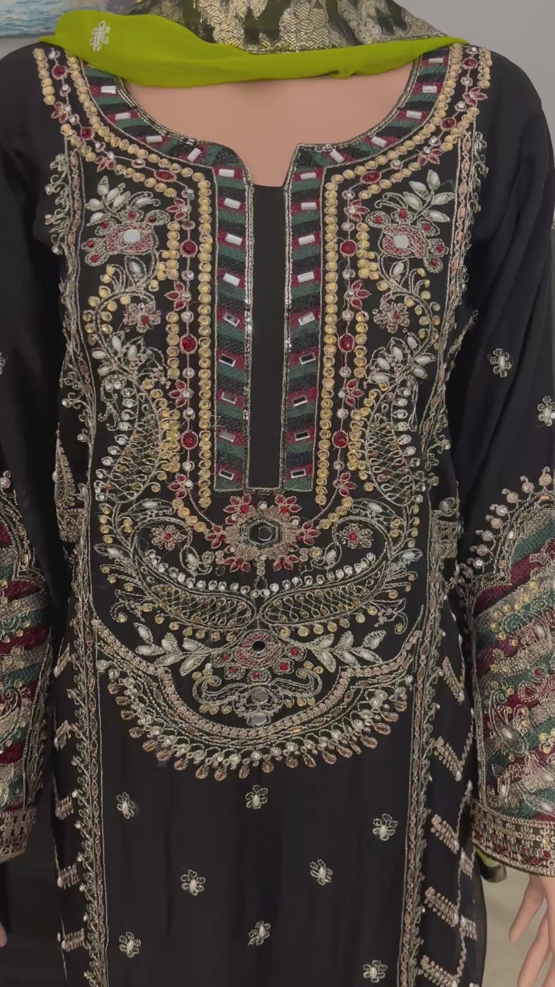 Load video: Traditional Designer Sharara Salwar Kameez Set, Cultural Wear for Women,06