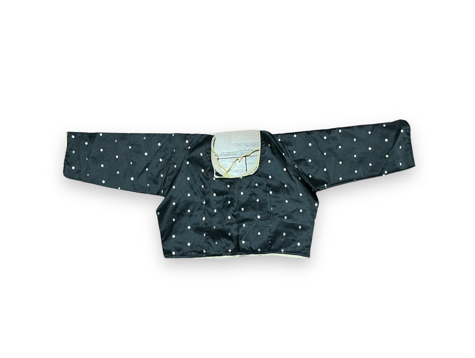Black traditional ready-made blouse for saree by Saree Ghor Charlotte, featuring intricate ethnic embroidery for women.