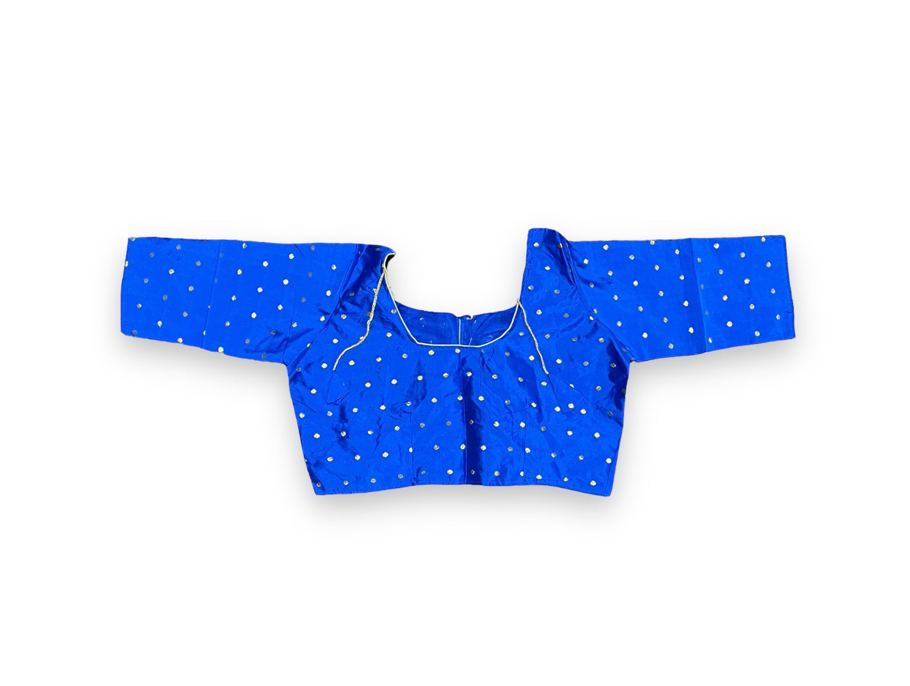 Blue traditional ready-made blouse for saree, ethnic wear for women, from Saree Ghor Charlotte, with detailed embroidery and classic design.