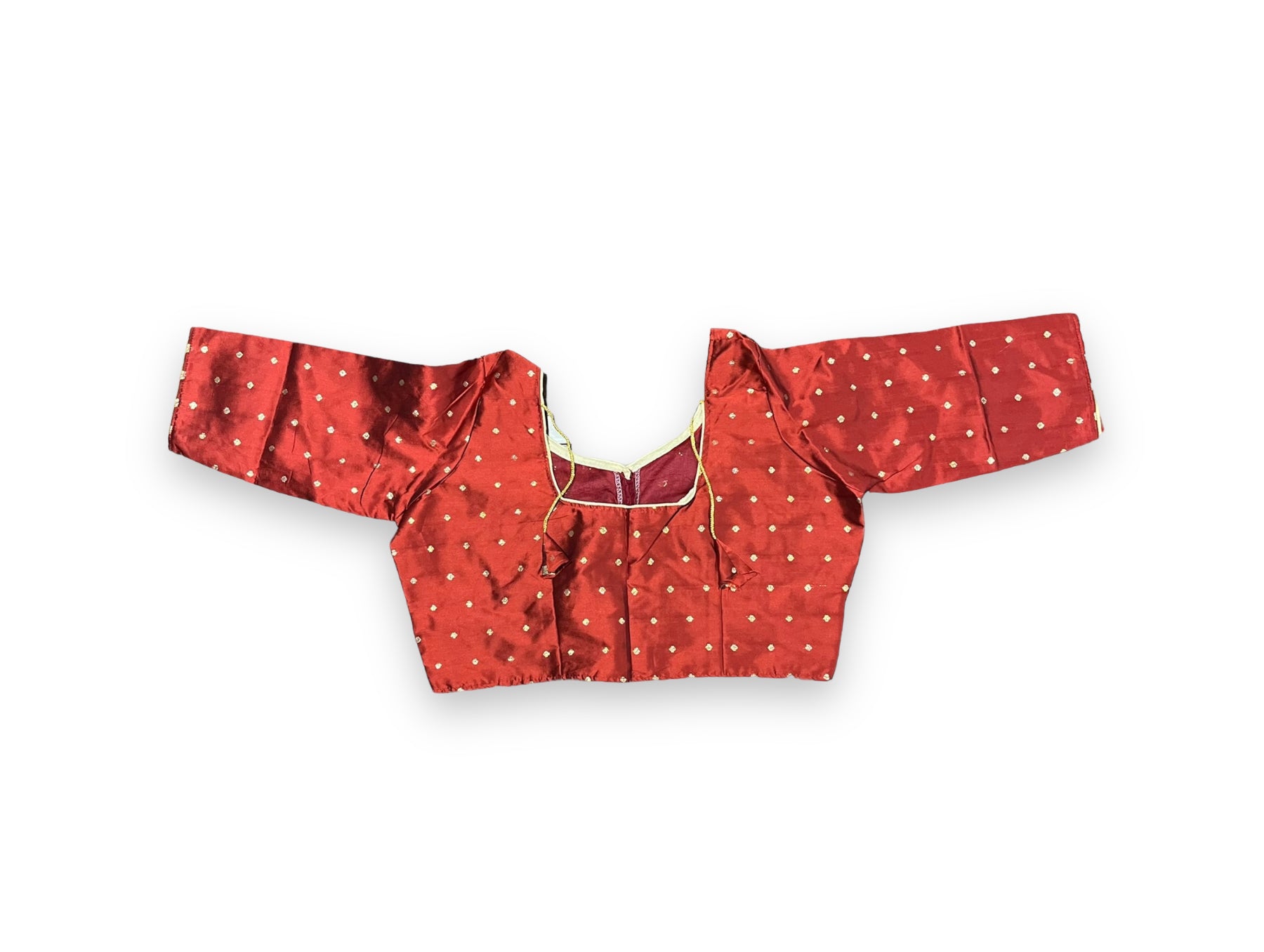 Red traditional ready-made blouse for saree by Saree Ghor Charlotte, featuring intricate ethnic embroidery and a classic fit for women.