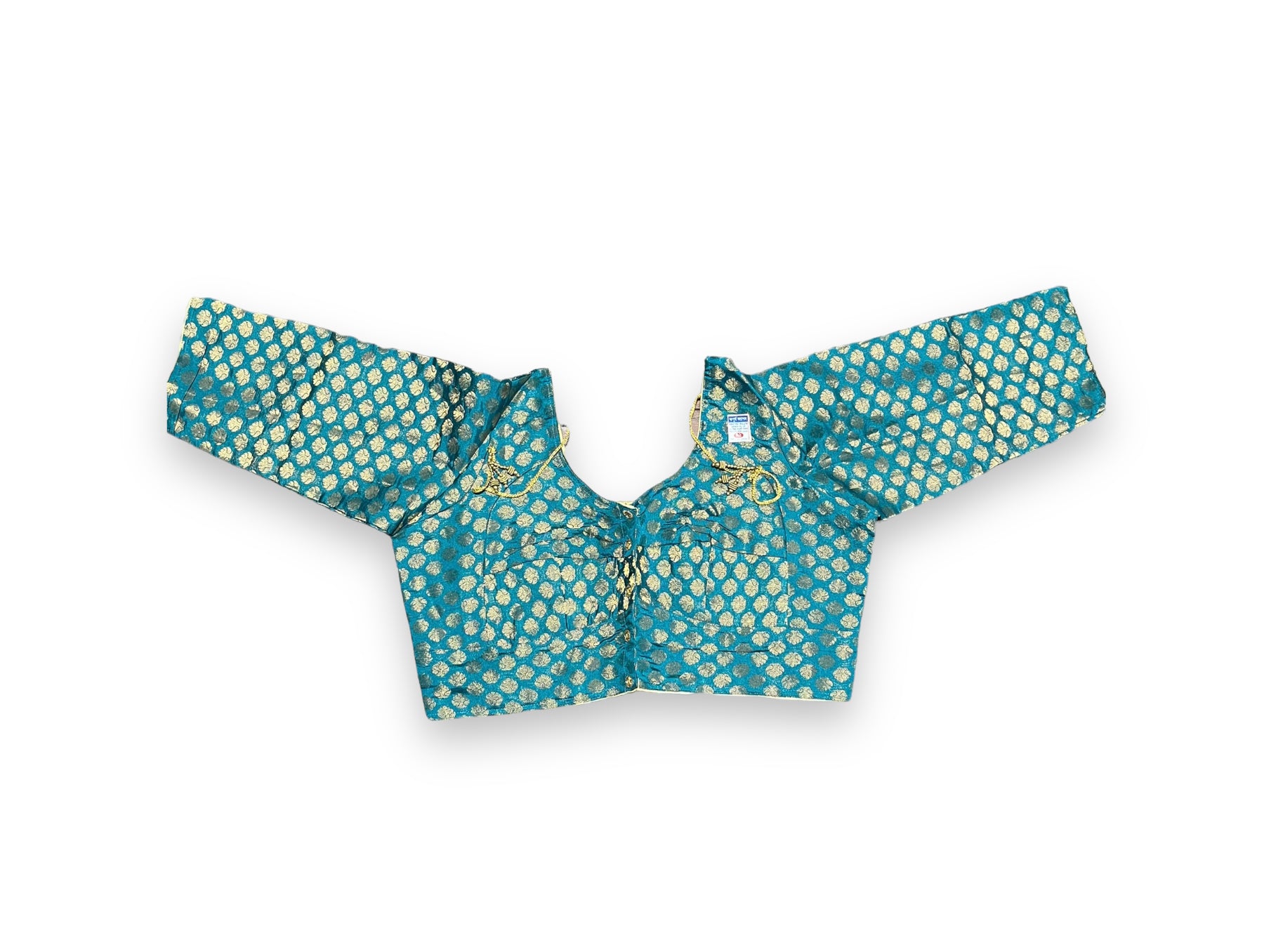 Green traditional ready-made blouse for saree, ethnic wear for women by Saree Ghor Charlotte, featuring intricate embroidery and classic design.