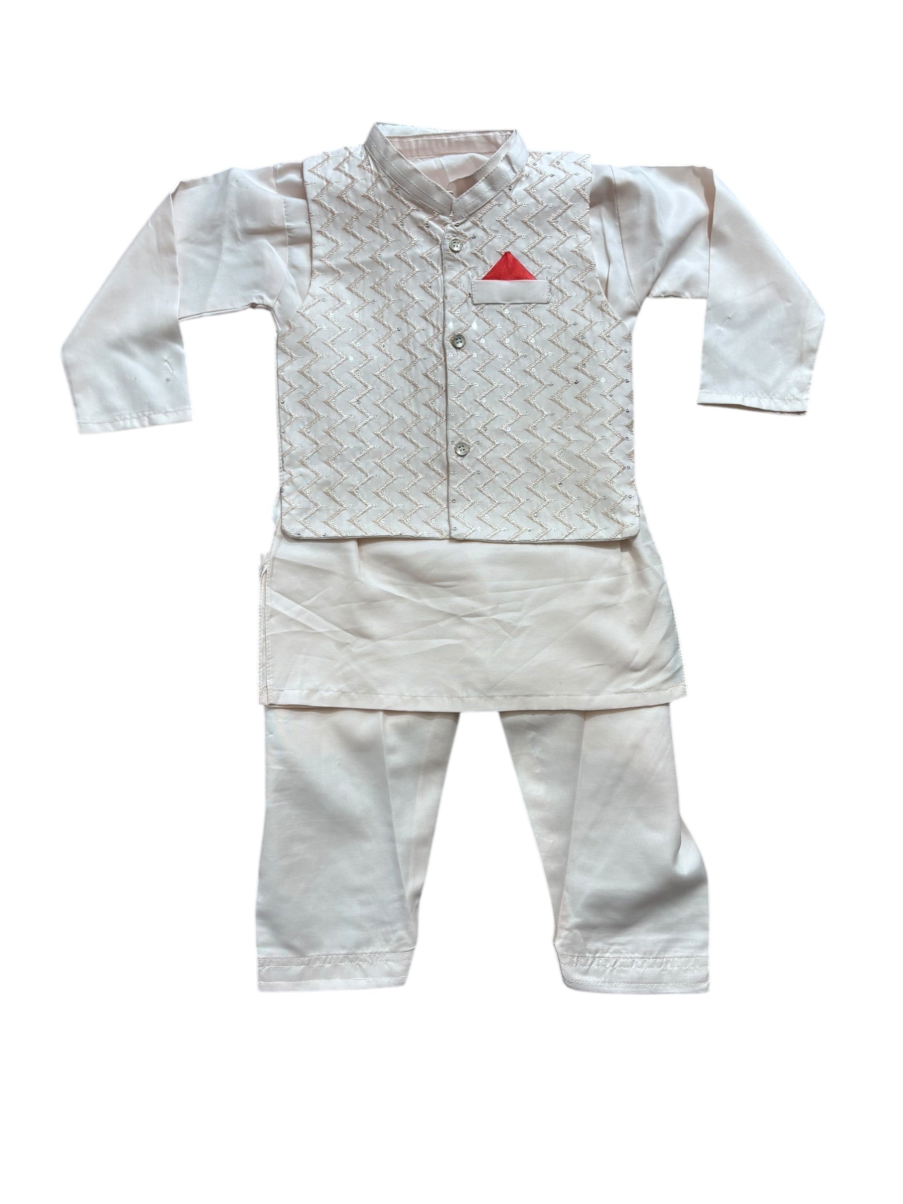 Peach Color Traditional Kurta, Pajama and Coat Set for Boys, Cultural Wear, 318 - Saree Ghor Charlotte