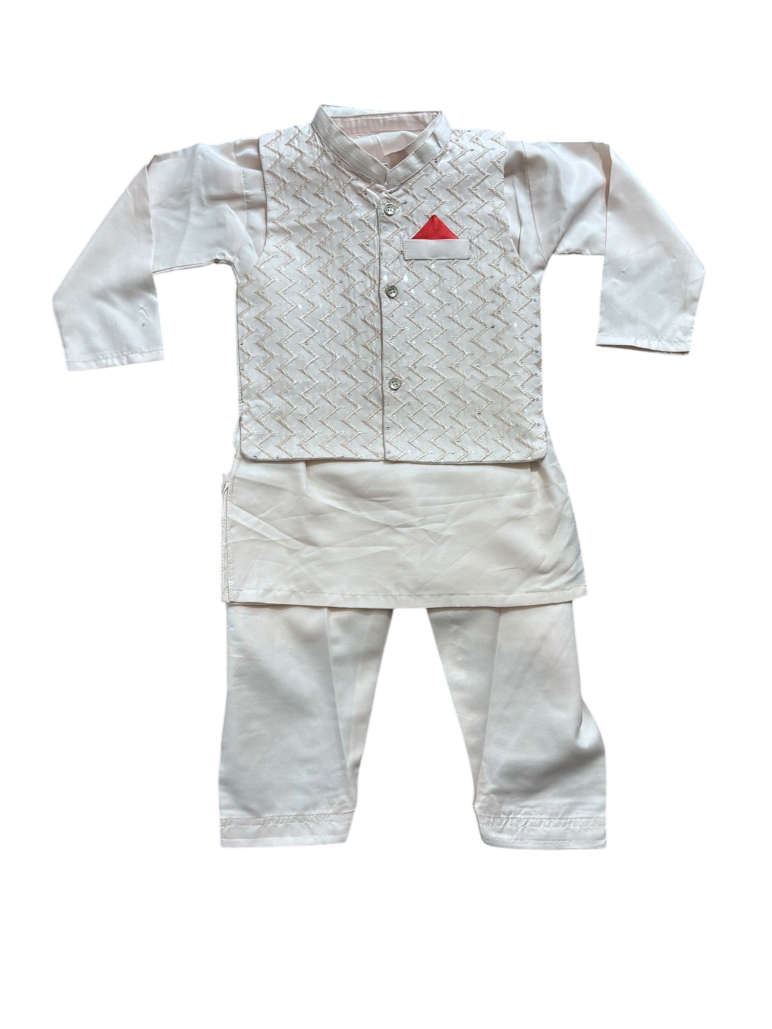 Peach Color Traditional Kurta, Pajama and Coat Set for Boys - Ethnic Wear- 318 - Saree Ghor Charlotte