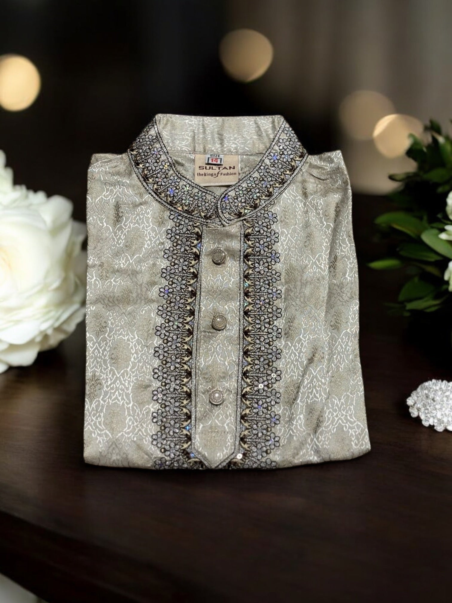 Traditional, Boys Embroidery Work Cotton Kurta - Saree Ghor Charlotte