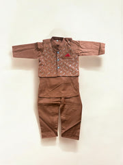 Baby boys traditional Kurta, Pajama, and coat set by Saree Ghor Charlotte, ethnic wear for boys in a soft, classic style.