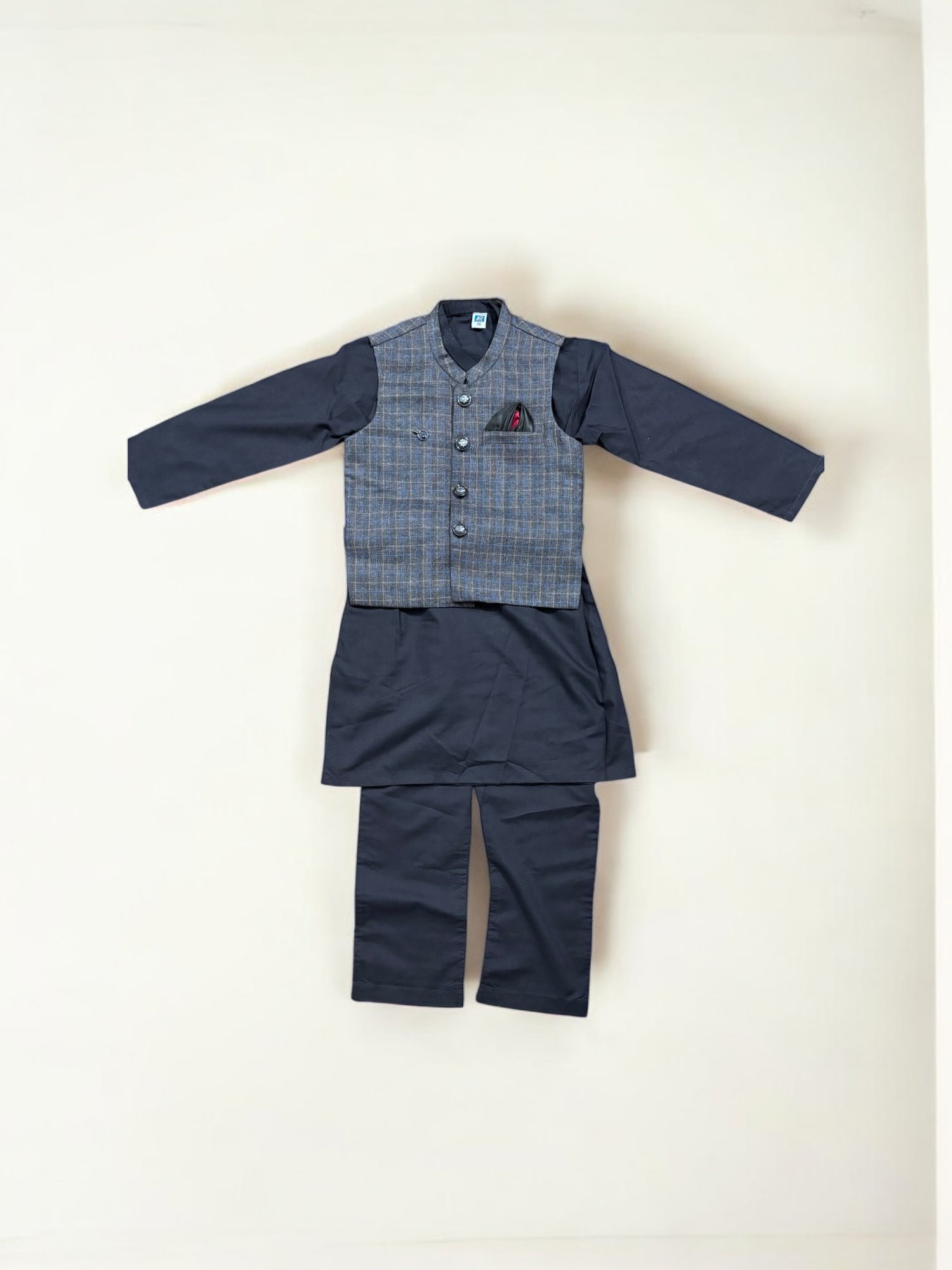 Traditional Soft Cotton Kurta, Pajama and Coat Set for Boys, Cultural Wear, 211 - Saree Ghor Charlotte