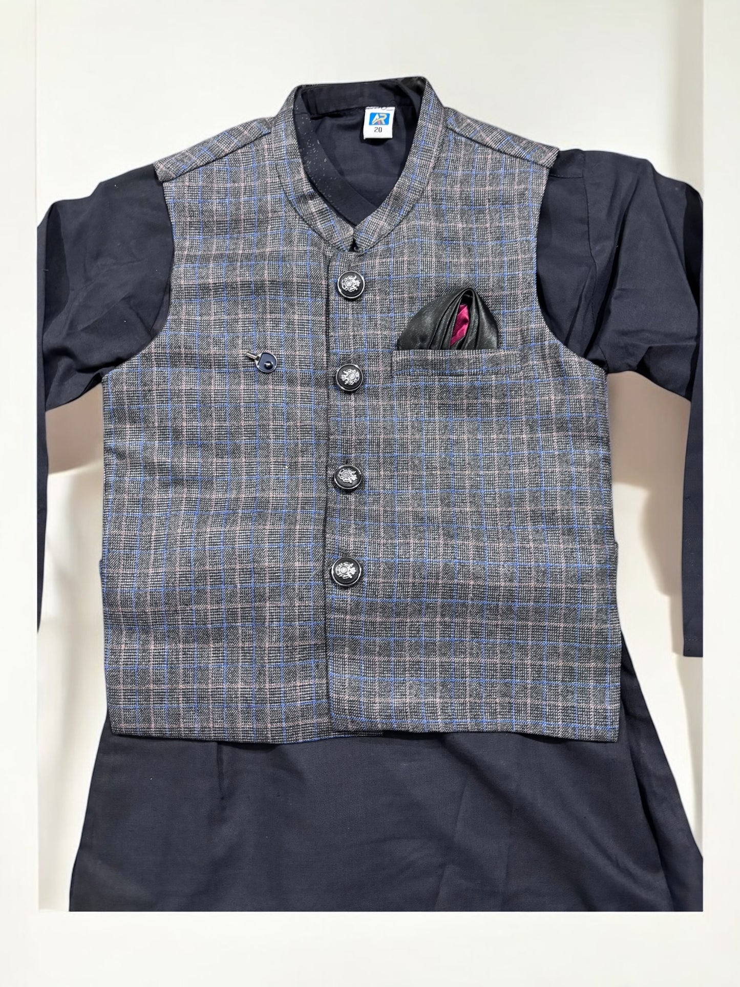 Traditional Soft Cotton Kurta, Pajama and Coat Set for Boys, Cultural Wear, 211 - Saree Ghor Charlotte