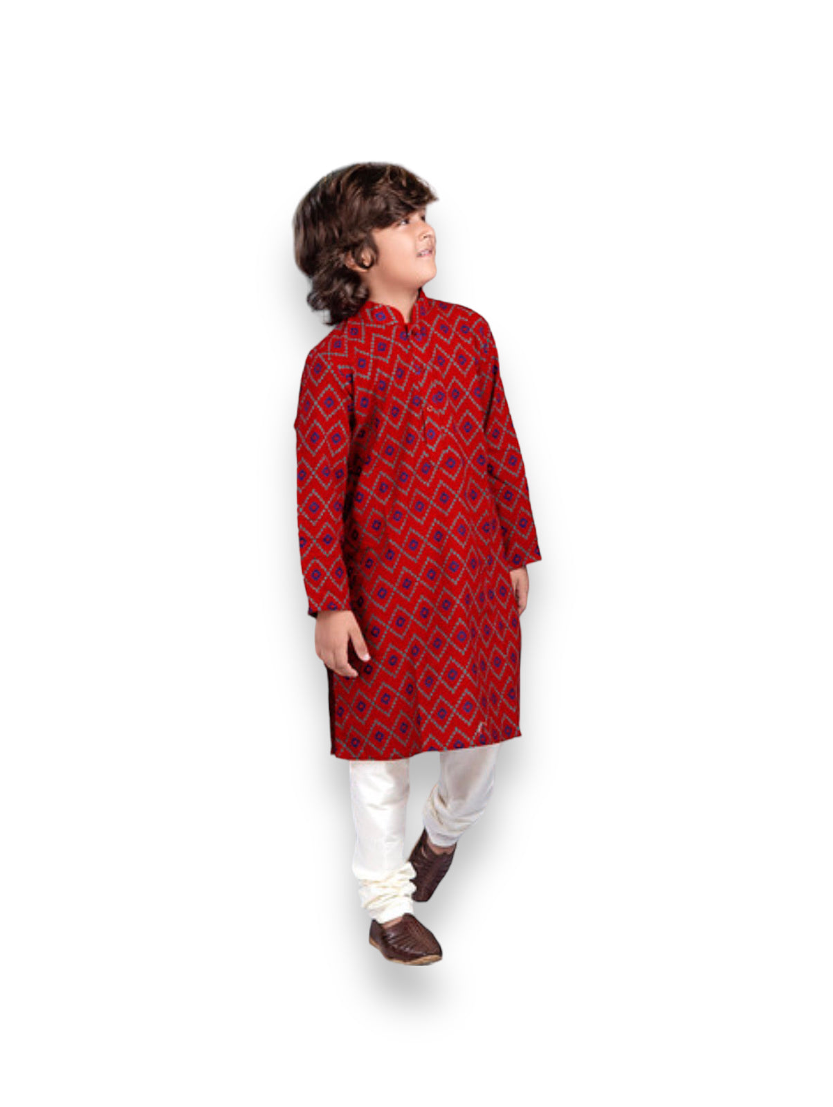 Cotton traditional boys kurta and pajama set by Saree Ghor Charlotte, ethnic wear for 1-2 year old boys, with intricate designs.