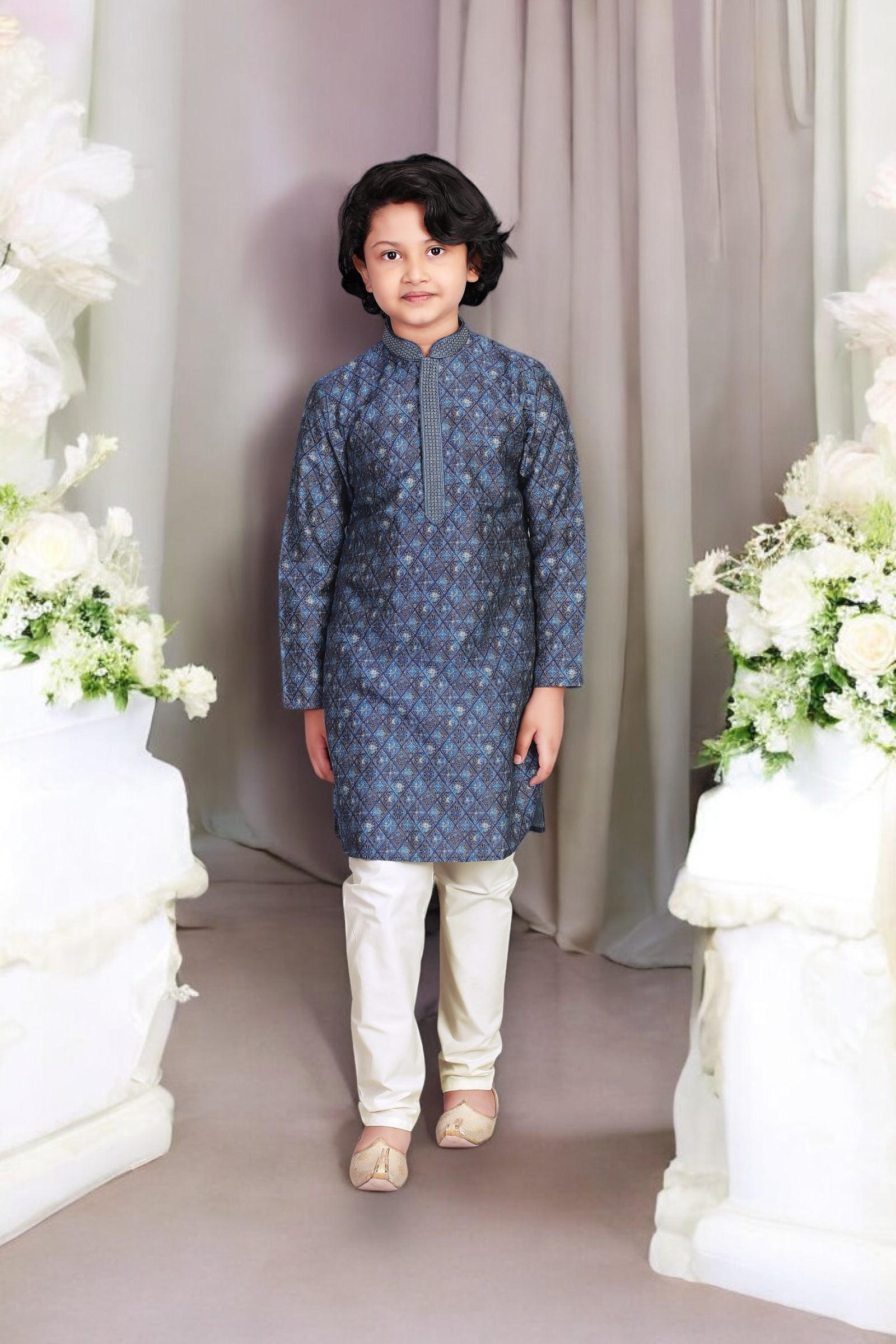 Poly Digital Print Traditional Kurta Pajama Set for Boys, Cultural Wear - Saree Ghor Charlotte