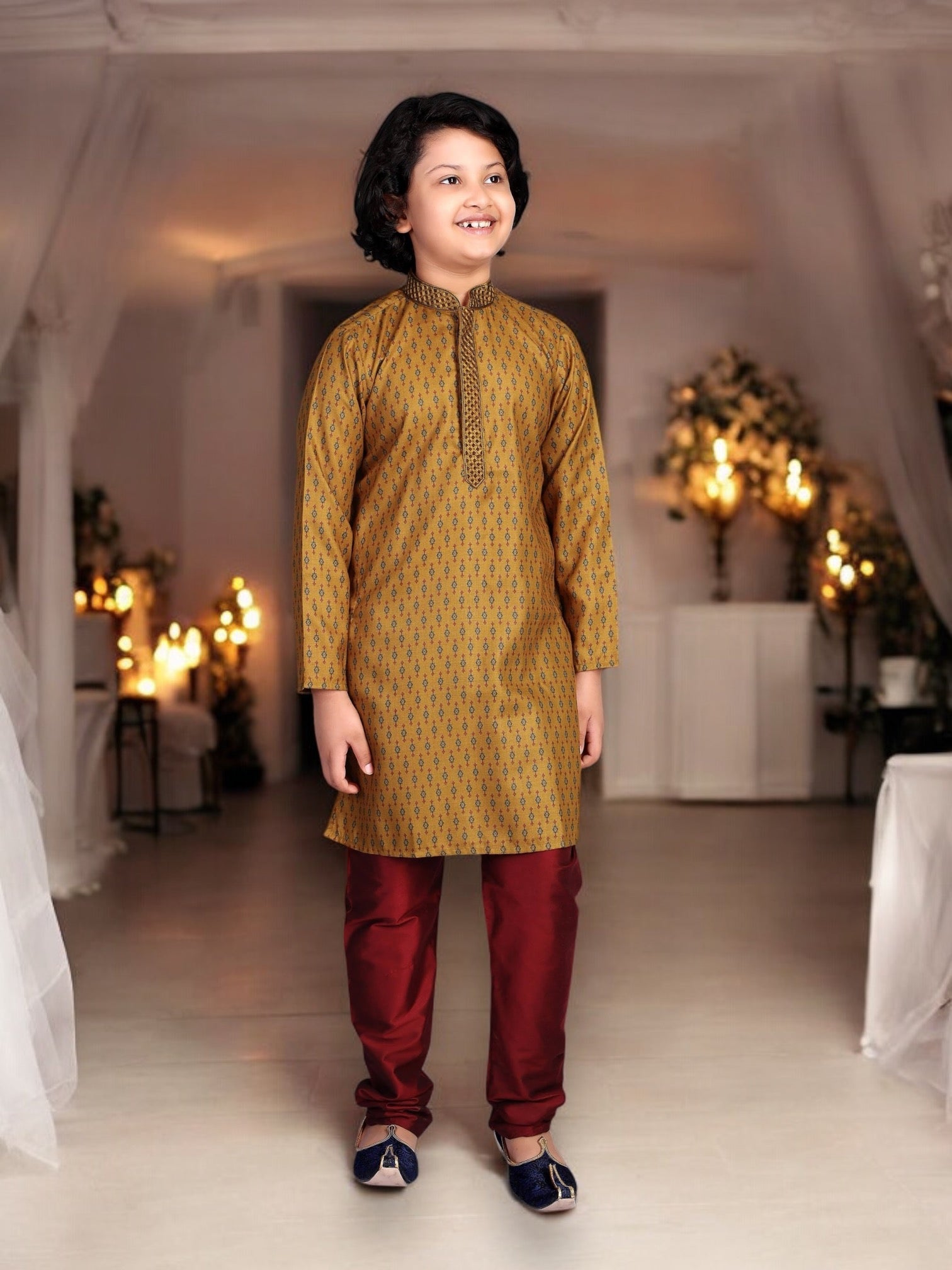 Poly Digital Print Work Traditional Kurta Pajama Set for Boys, Cultural Wear - Saree Ghor Charlotte