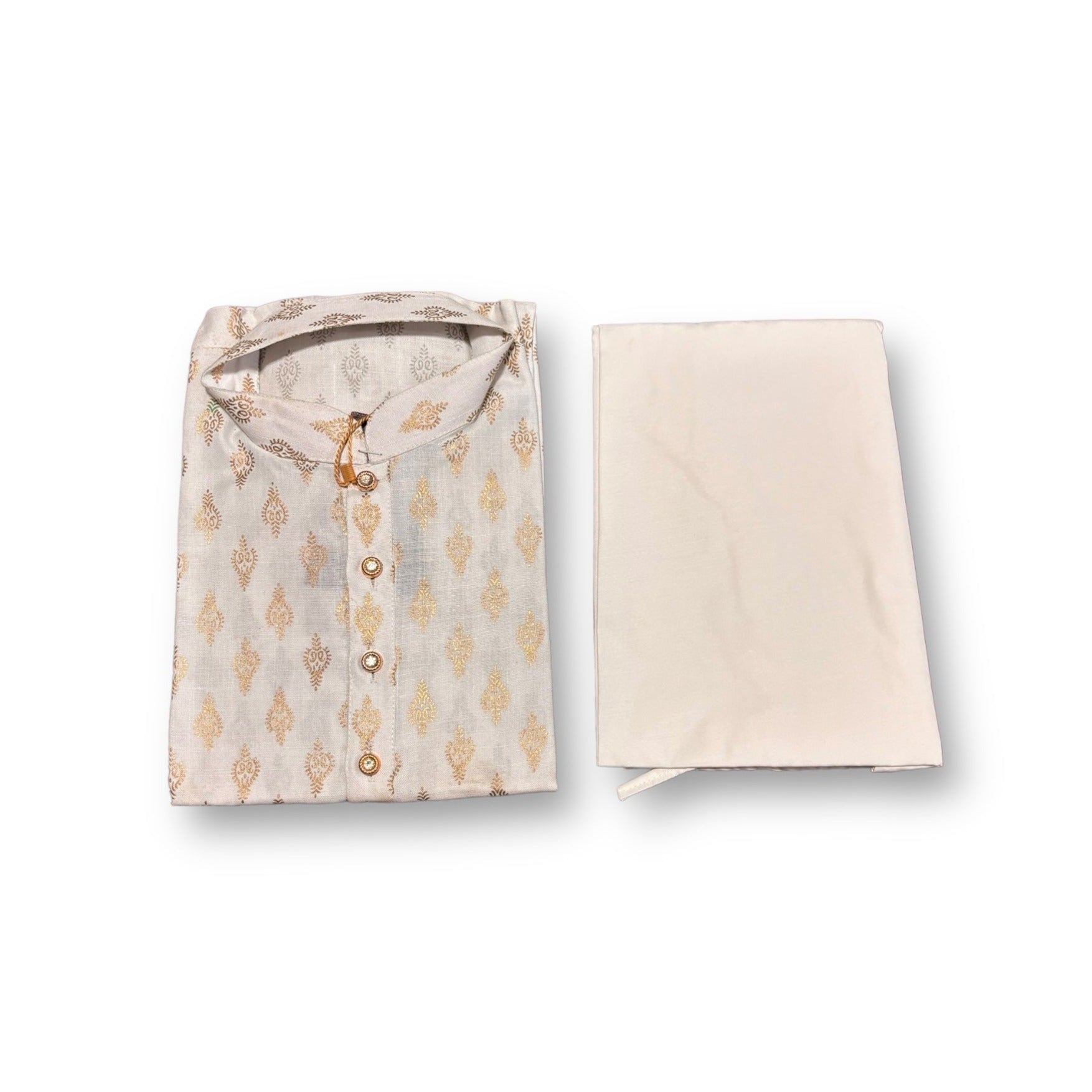 Printed Traditional White Cotton Kurta Pajama Set for Boys, 6428 - Saree Ghor Charlotte