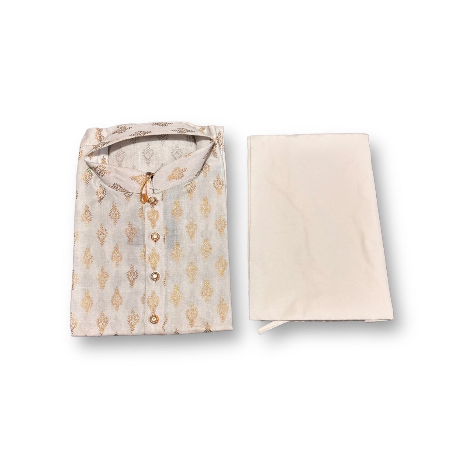 Printed Traditional White Cotton Kurta Pajama Set for Boys - 6428 - Saree Ghor Charlotte