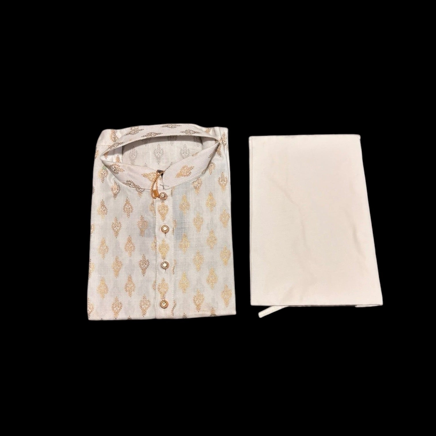 Printed Traditional White Cotton Kurta Pajama Set for Boys, 6428 - Saree Ghor Charlotte