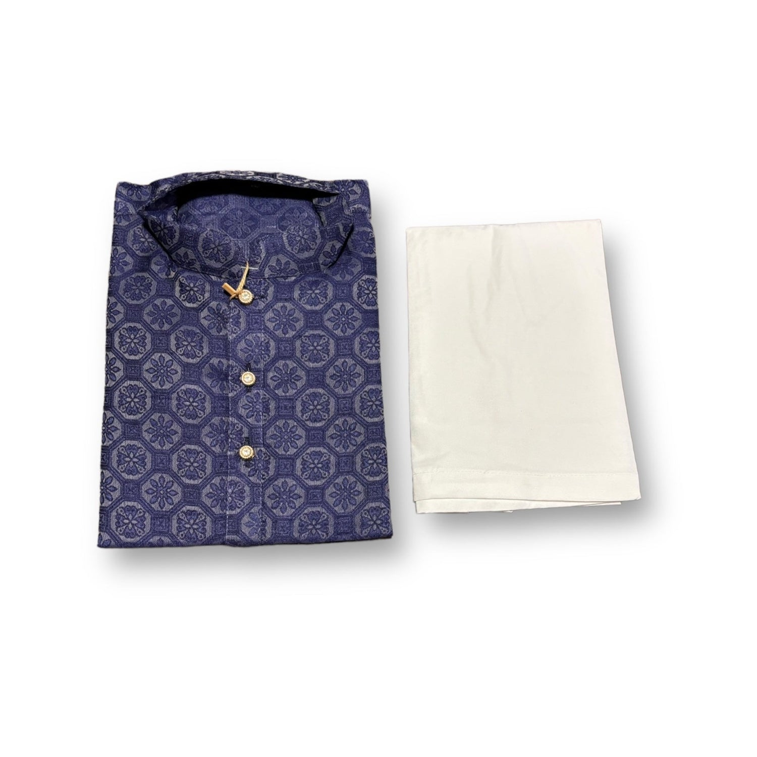 Traditional Boys Navy Blue Printed Kurta Pajama - 6441 - Saree Ghor Charlotte