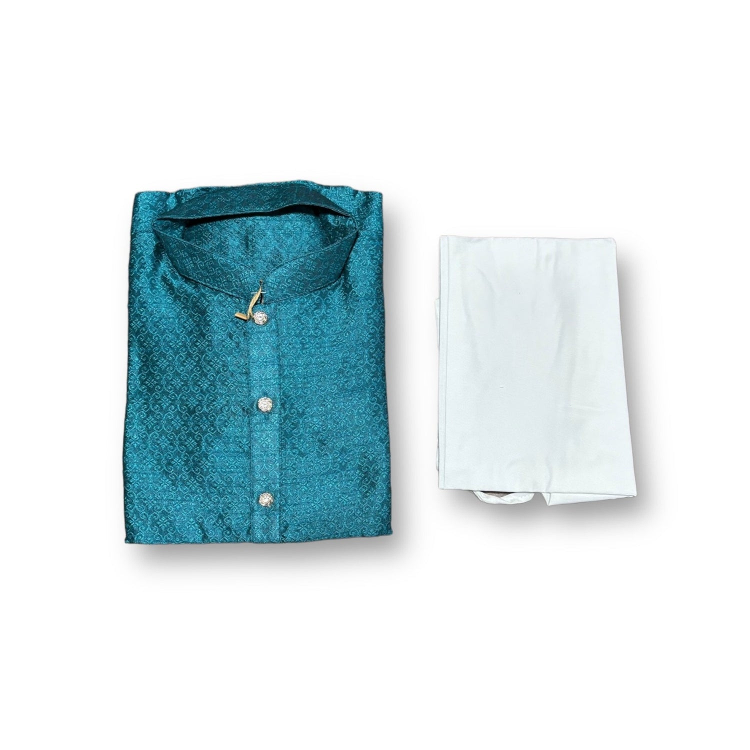 Traditional- Boys Rama Blue Silk Kurta Pajama - 6216 - Saree Ghor Charlotte