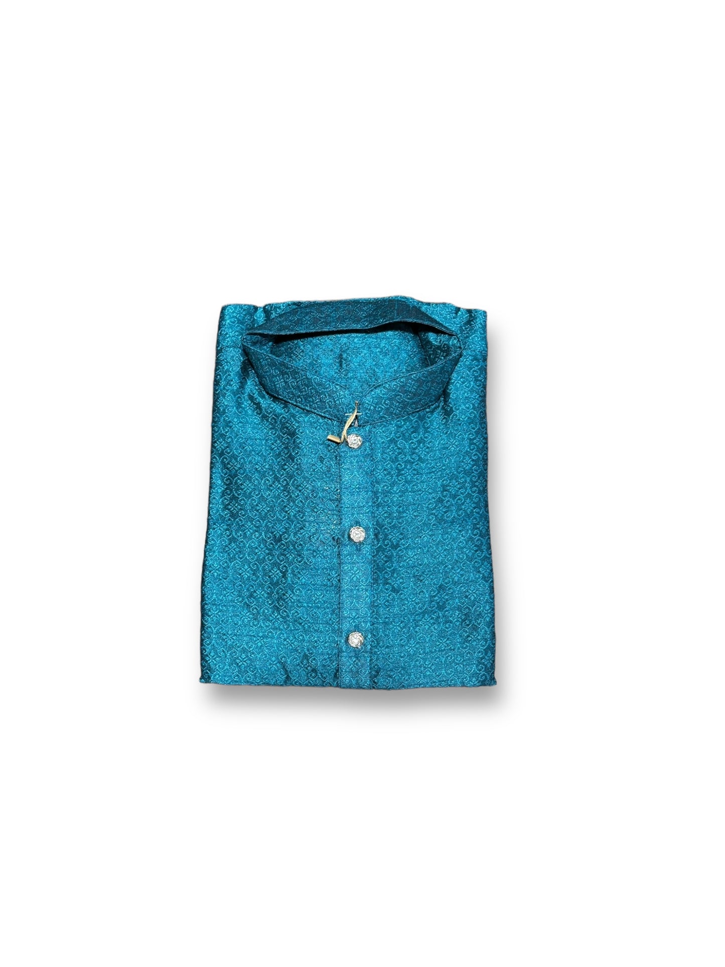 Traditional- Boys Rama Blue Silk Kurta Pajama - 6216 - Saree Ghor Charlotte