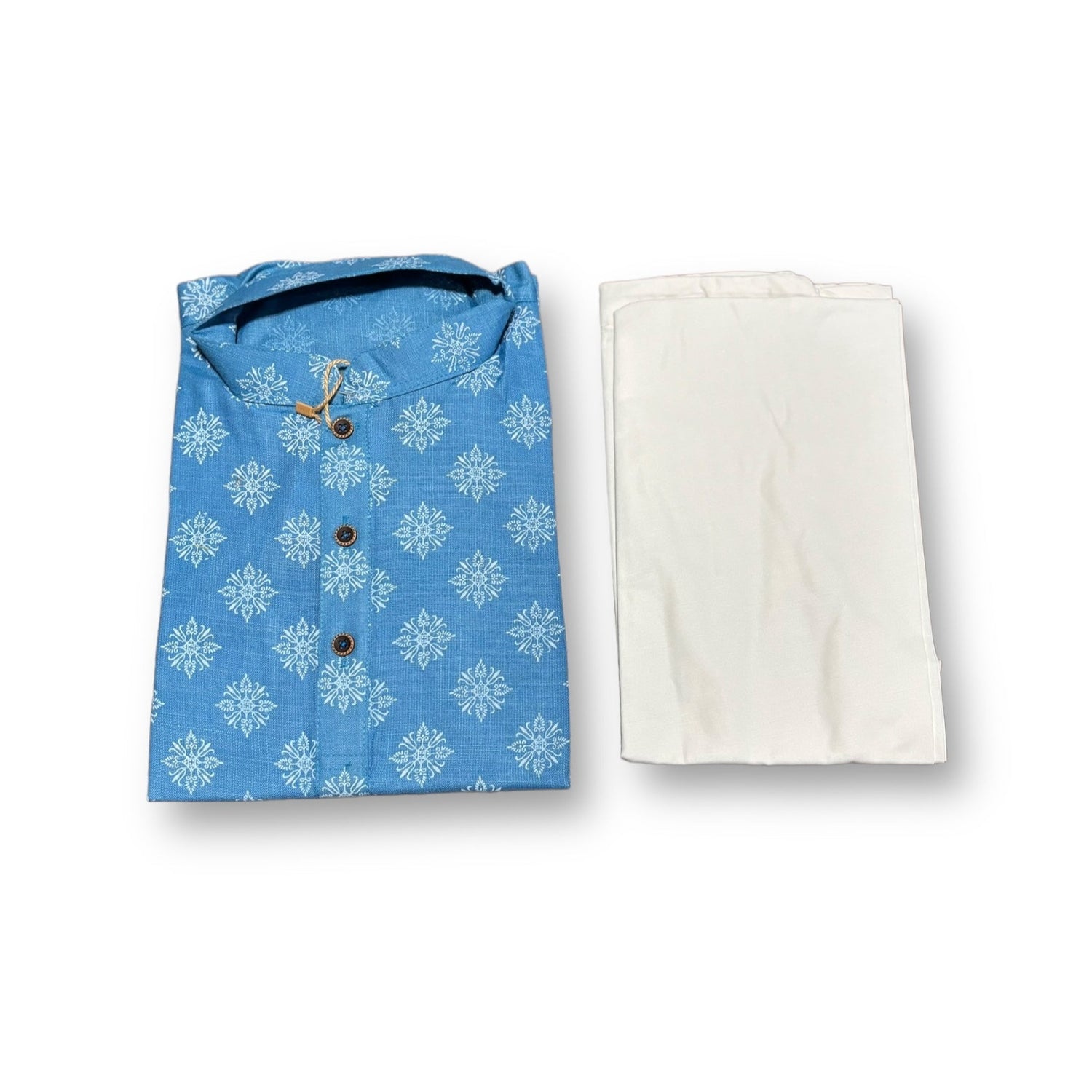Traditional- Boys Sky Blue Printed Kurta Pajama - 6415 - Saree Ghor Charlotte