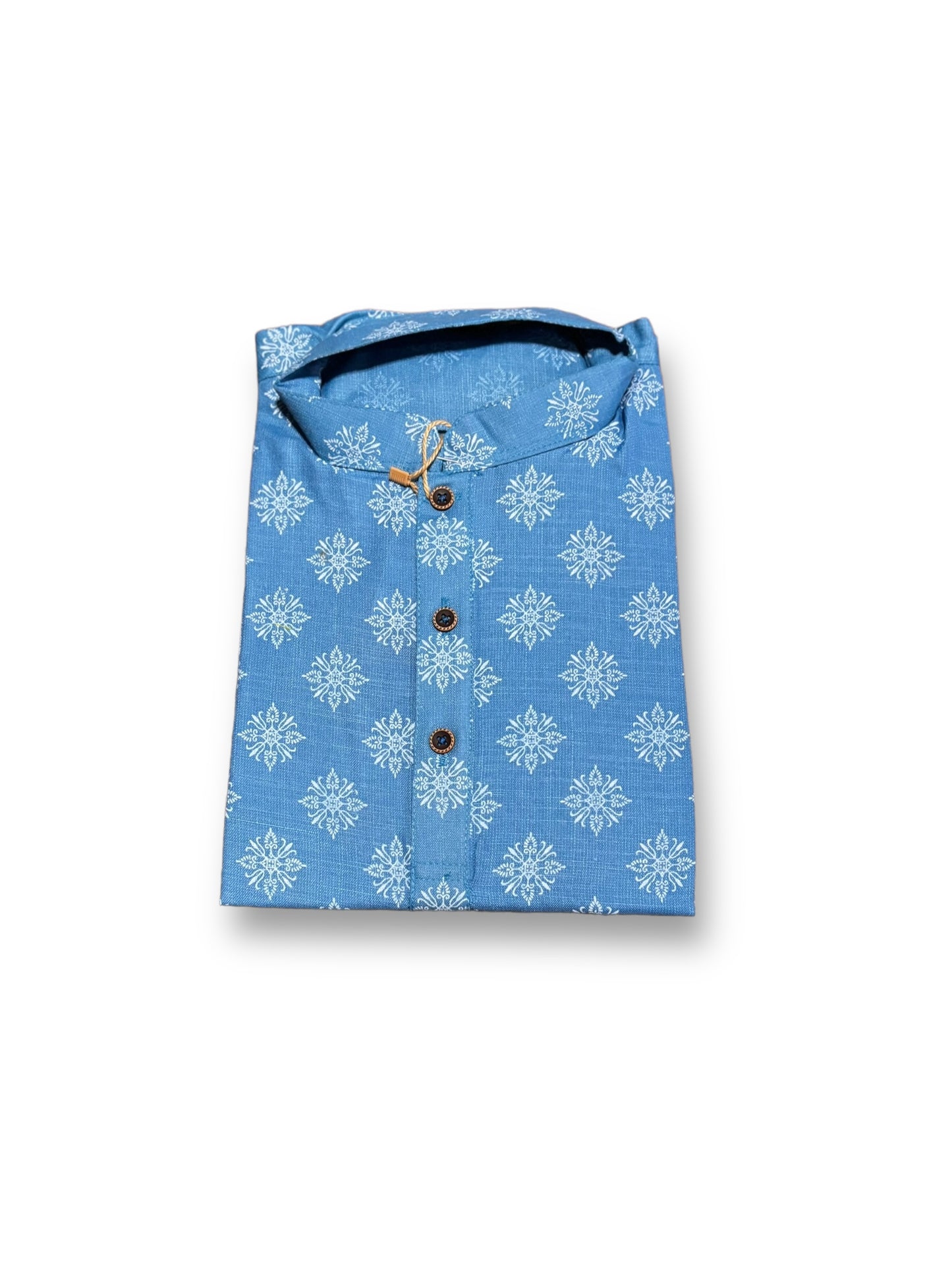 Traditional- Boys Sky Blue Printed Kurta Pajama - 6415 - Saree Ghor Charlotte