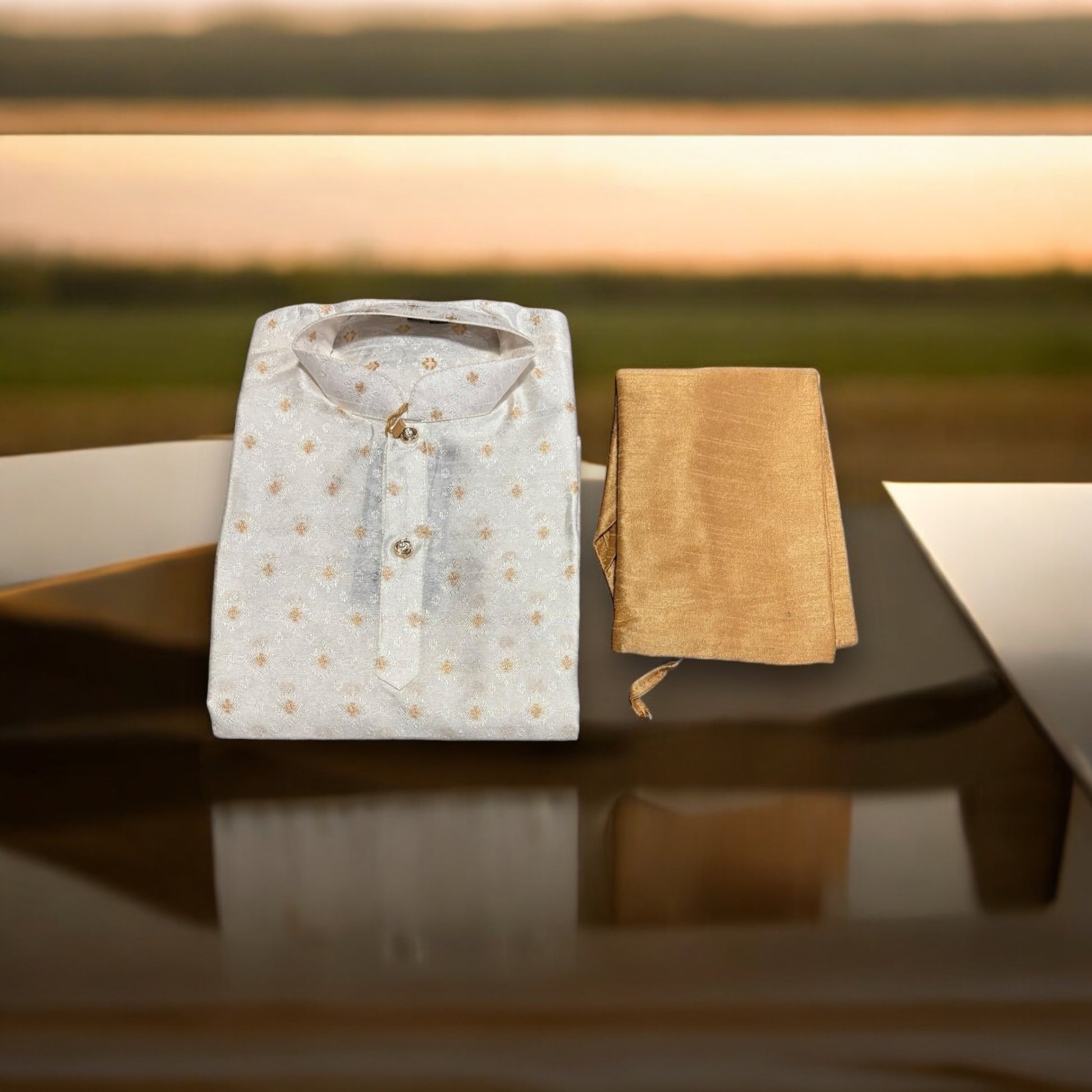 Traditional Boys White Silk Kurta Pajama, 6395 - Saree Ghor Charlotte