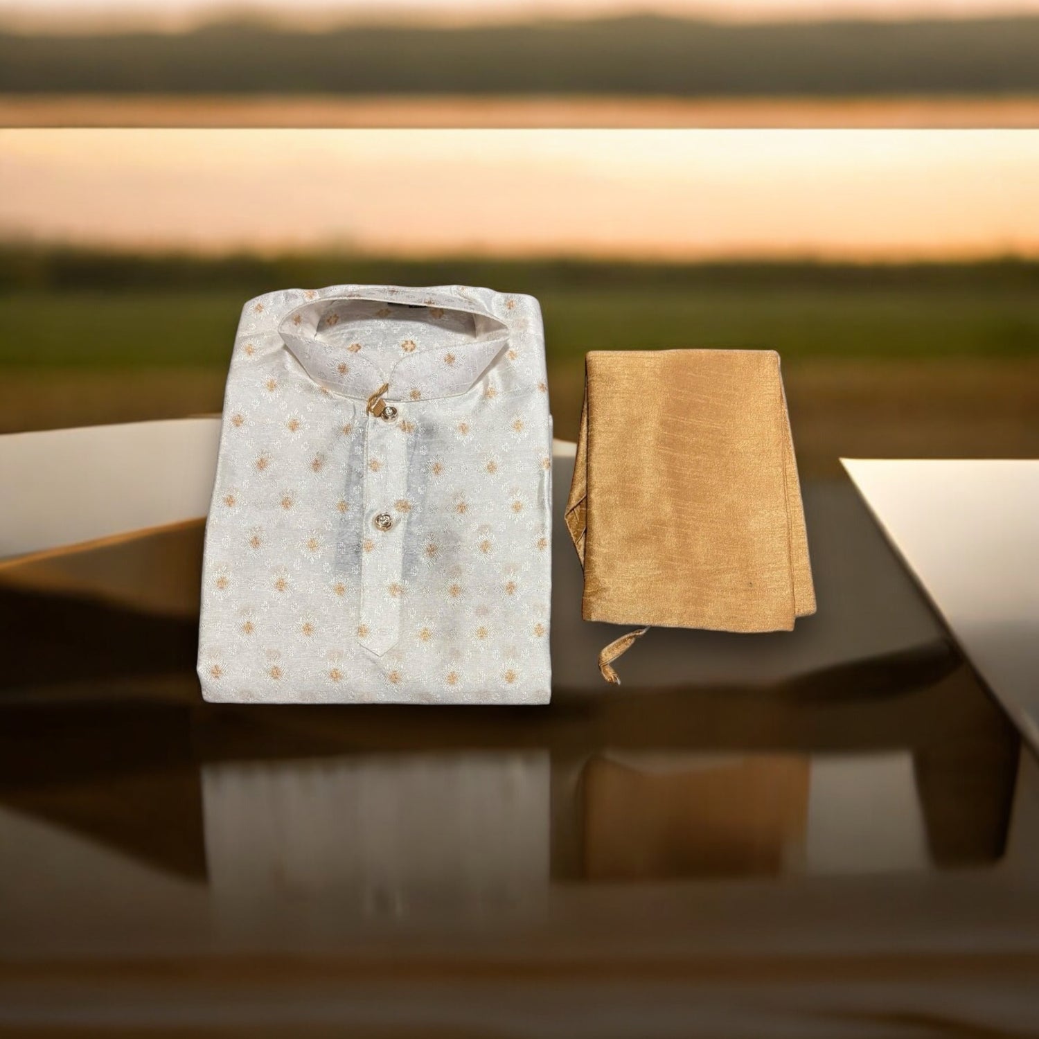 Traditional Boys White Silk Kurta Pajama - 6395 - Saree Ghor Charlotte