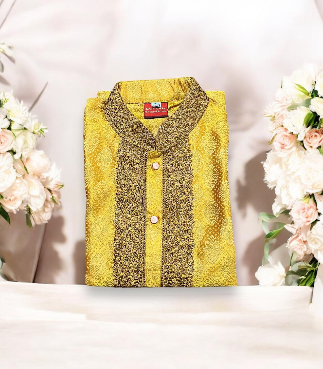 Traditional boys kurta Punjabi for ages 2-3, ethnic wear by Saree Ghor Charlotte, featuring intricate embroidery and cultural design.