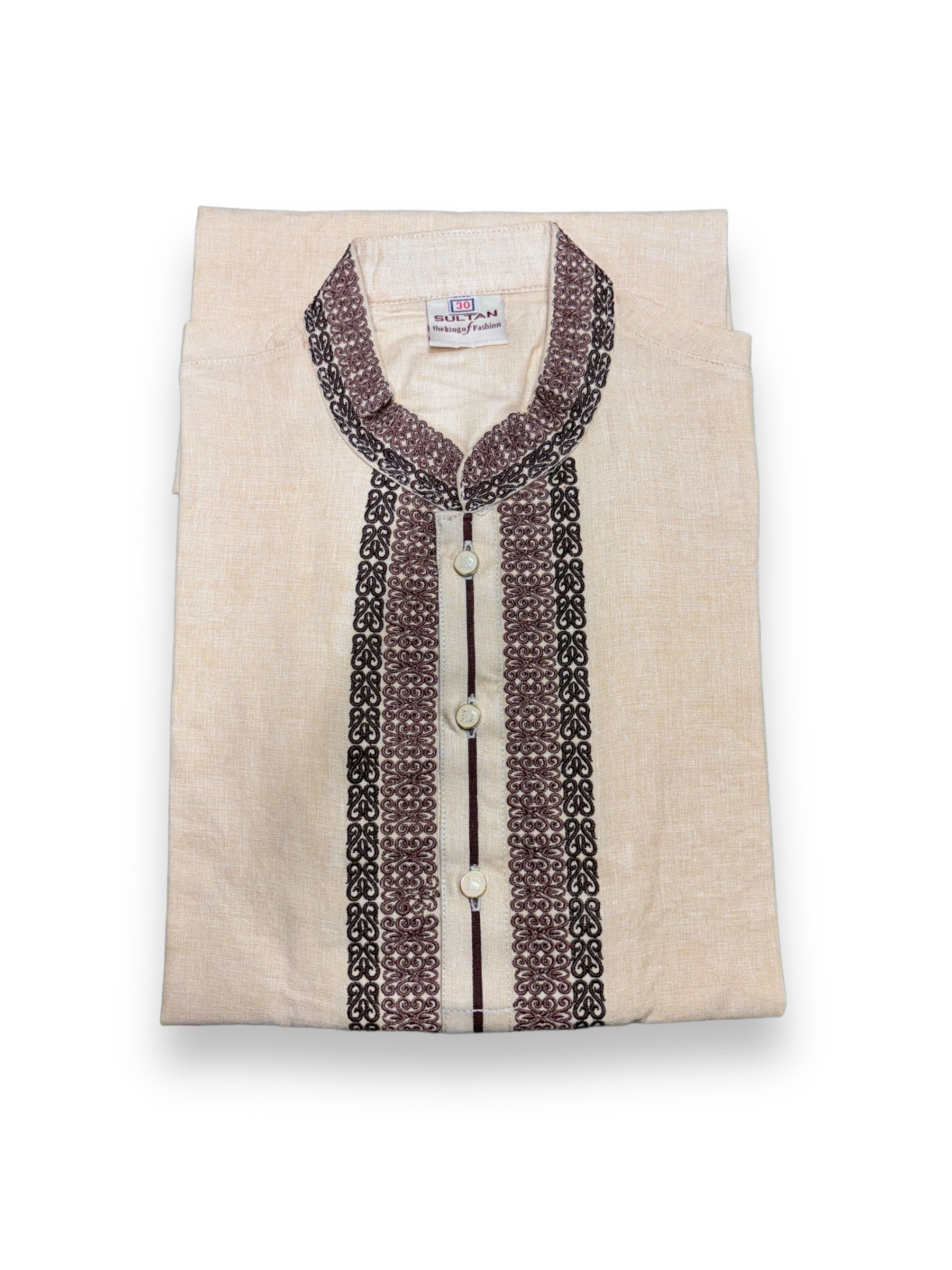 Beige soft cotton traditional boys kurta by Saree Ghor Charlotte for 2-year-olds, featuring classic style and comfortable fit.