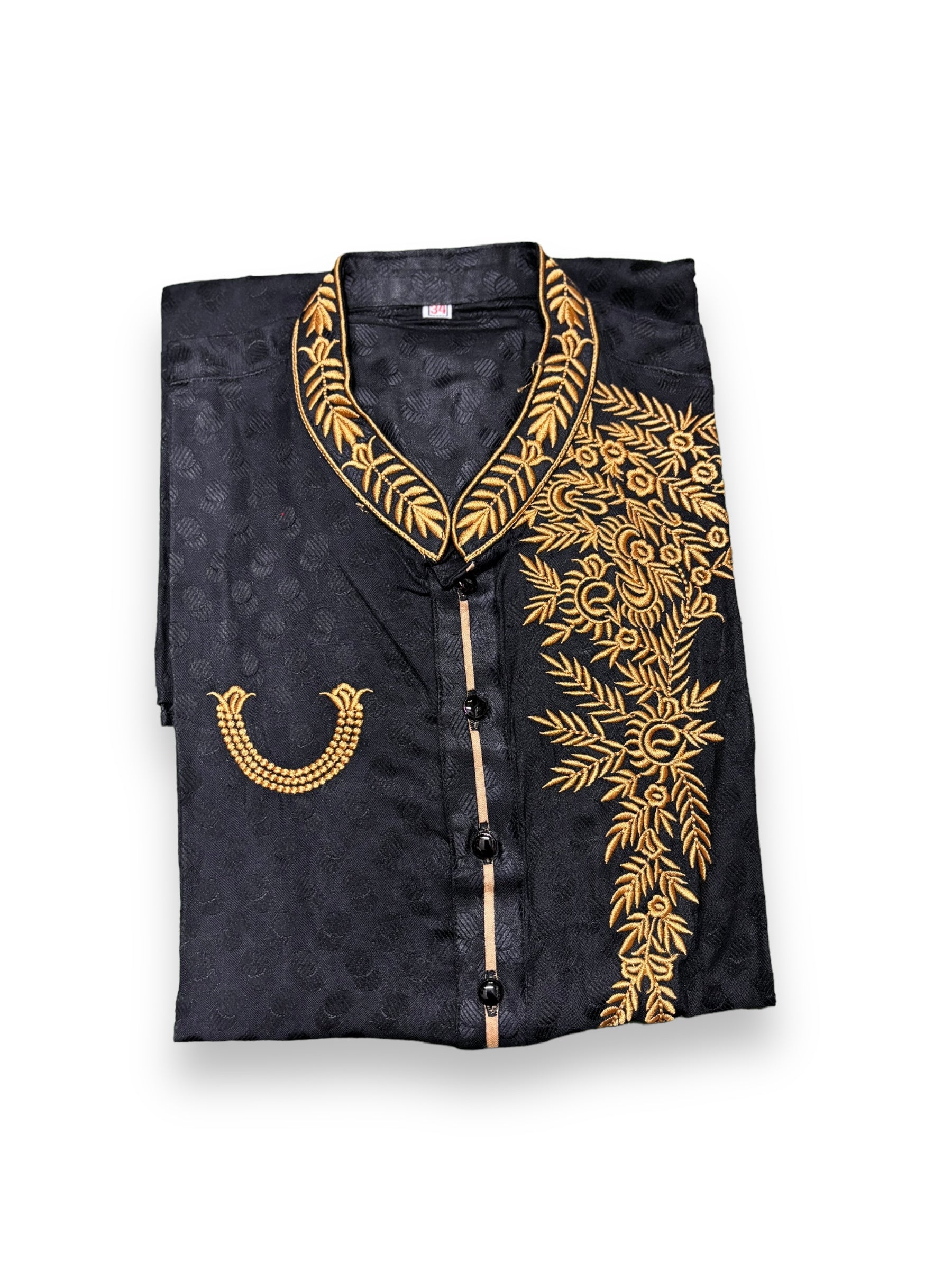 Black soft cotton boys kurta by Saree Ghor Charlotte for 2-year-olds, traditional style with comfortable fabric.