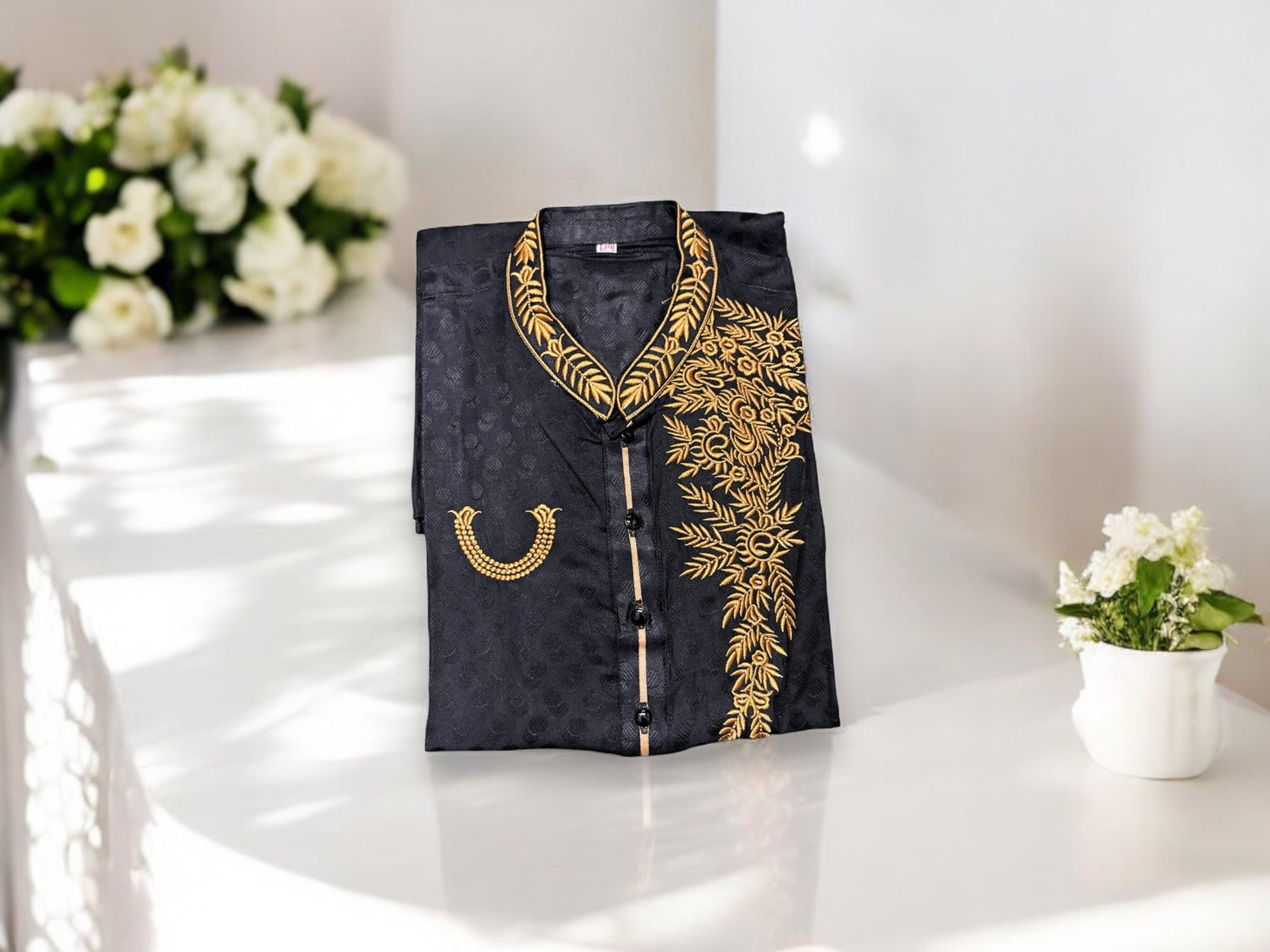 Black -Soft Cotton Traditional Boys Kurta- 017 - Saree Ghor Charlotte